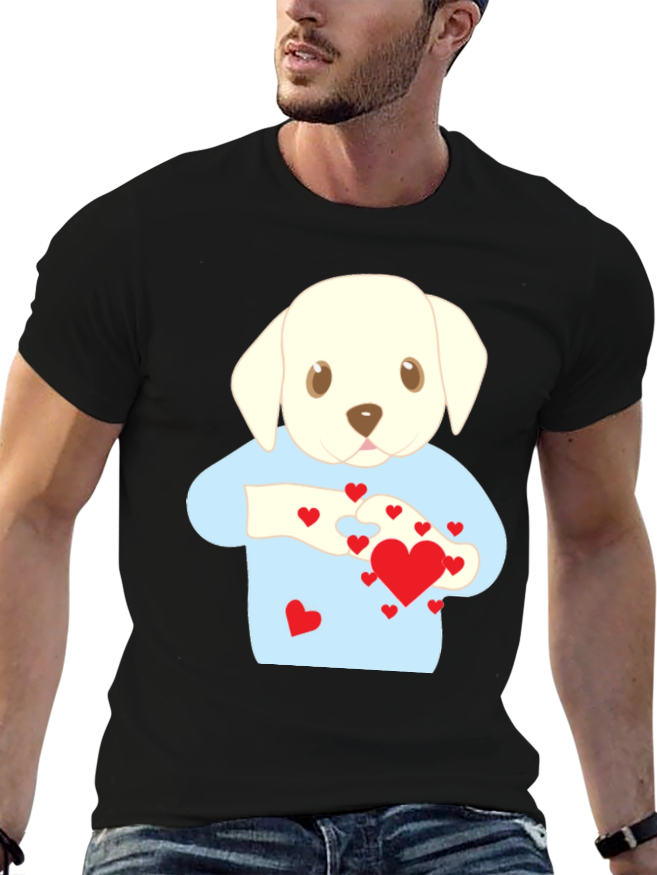 Black Puppy Love T-Shirt - Heart Puzzle Graphic Tee view 6