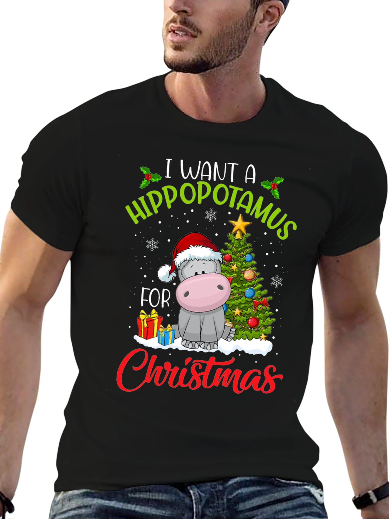 Black Hippo Christmas T-Shirt view 6