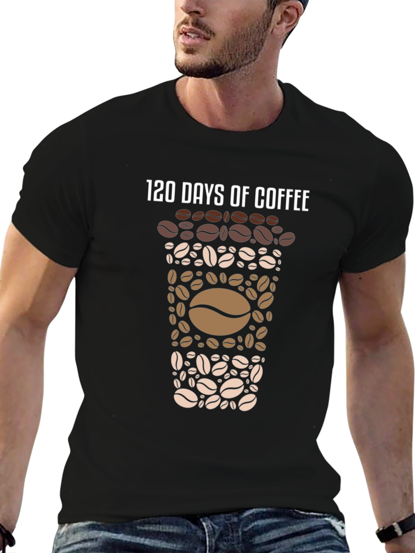 Black 120 Days of Coffee Graphic Tee - Coffee Lover's Shirt view 6