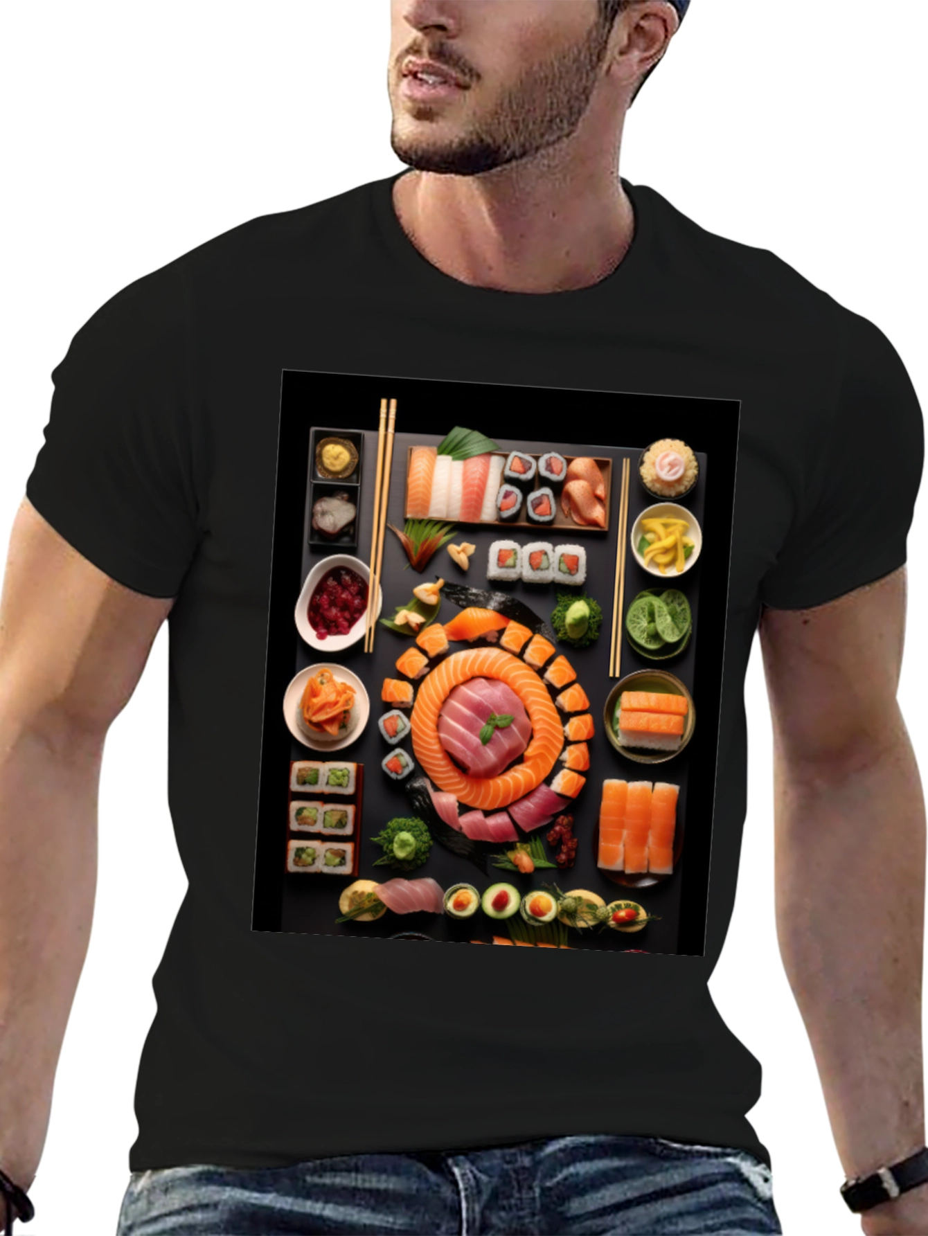 Black Sushi T-Shirt: Unique Foodie Fashion view 6