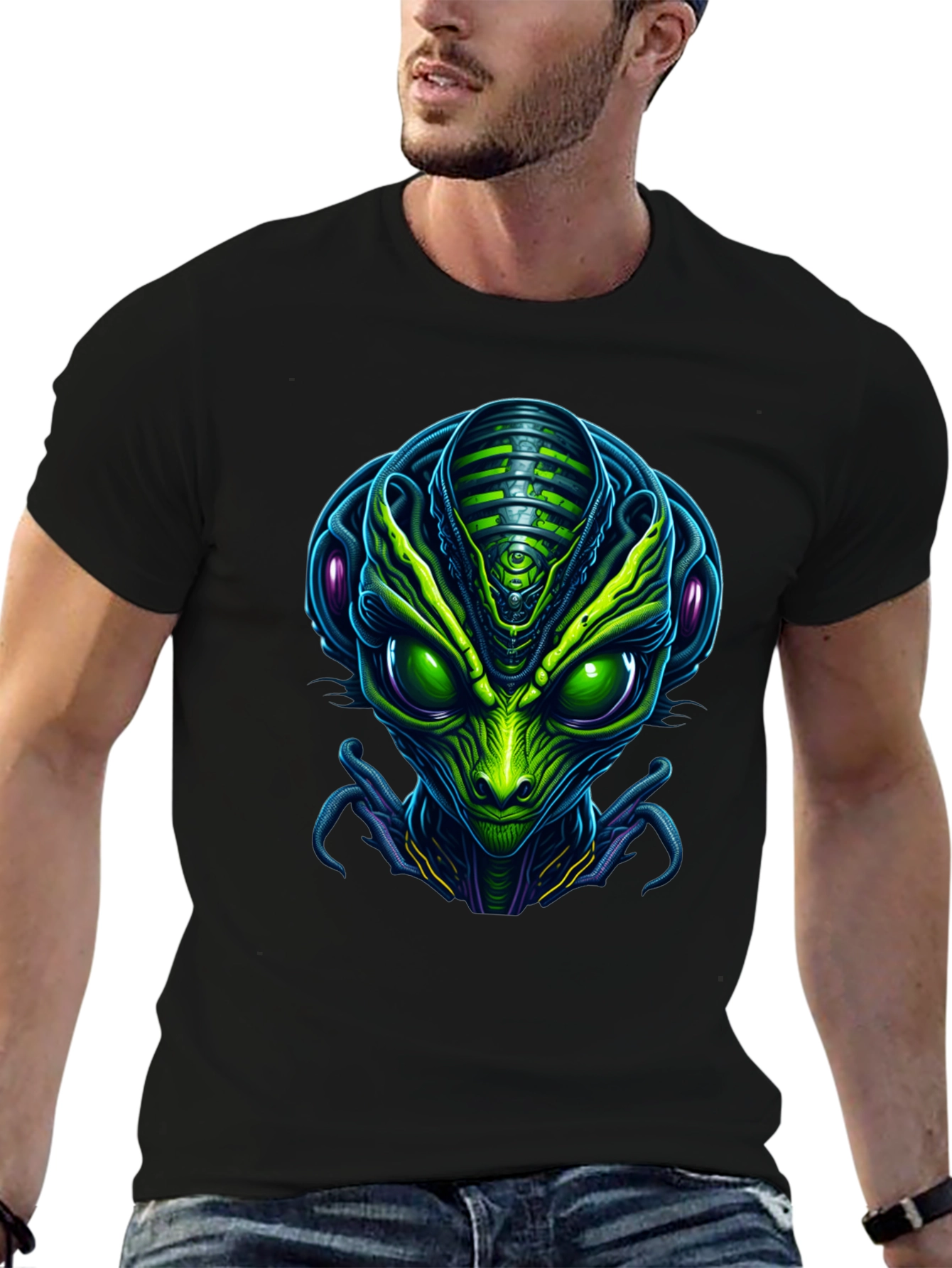 Black Alien Head Graphic T-Shirt view 6