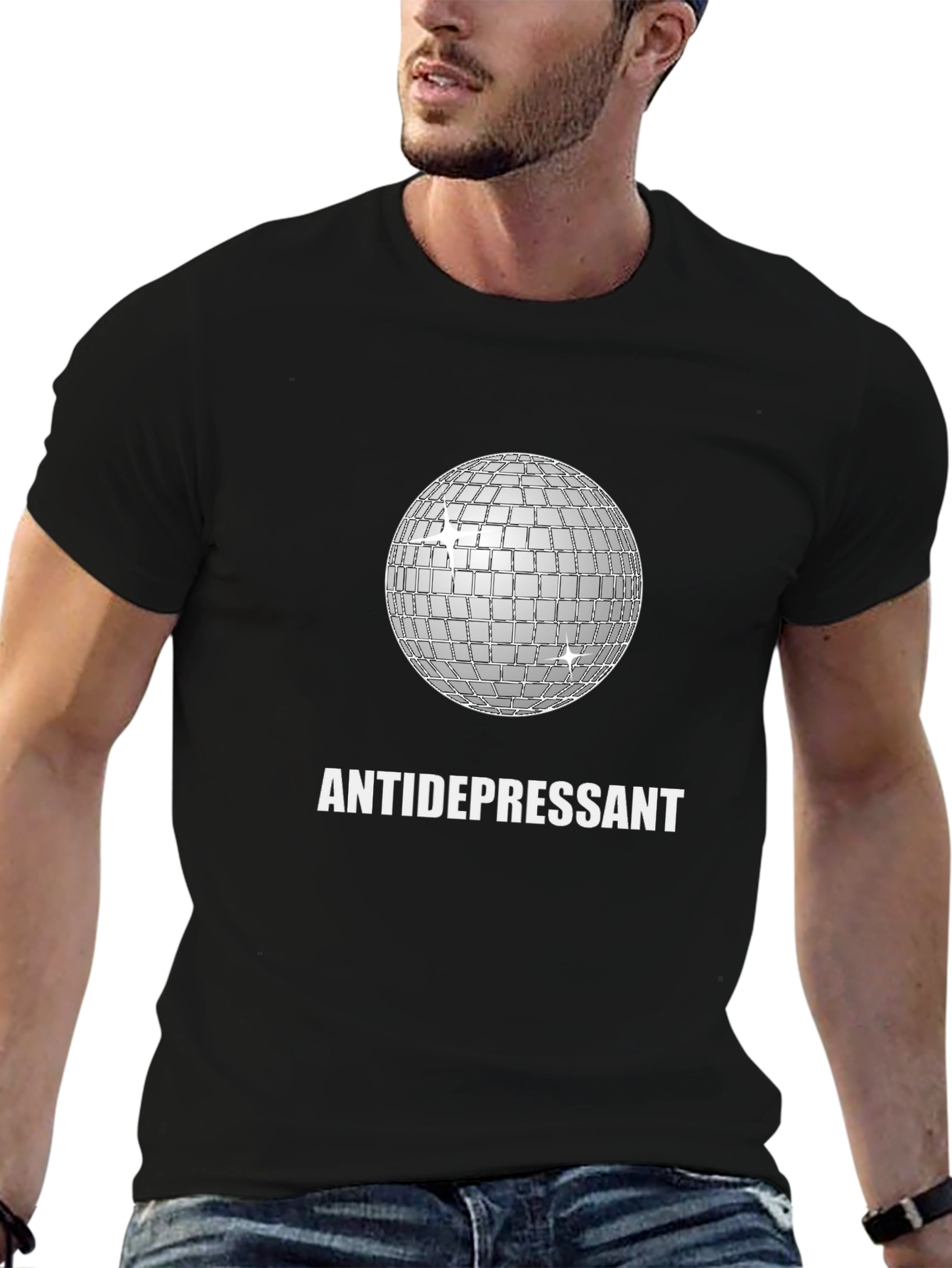 Black Antidepressant Disco Ball Graphic Tee - Stylish Comfort view 6