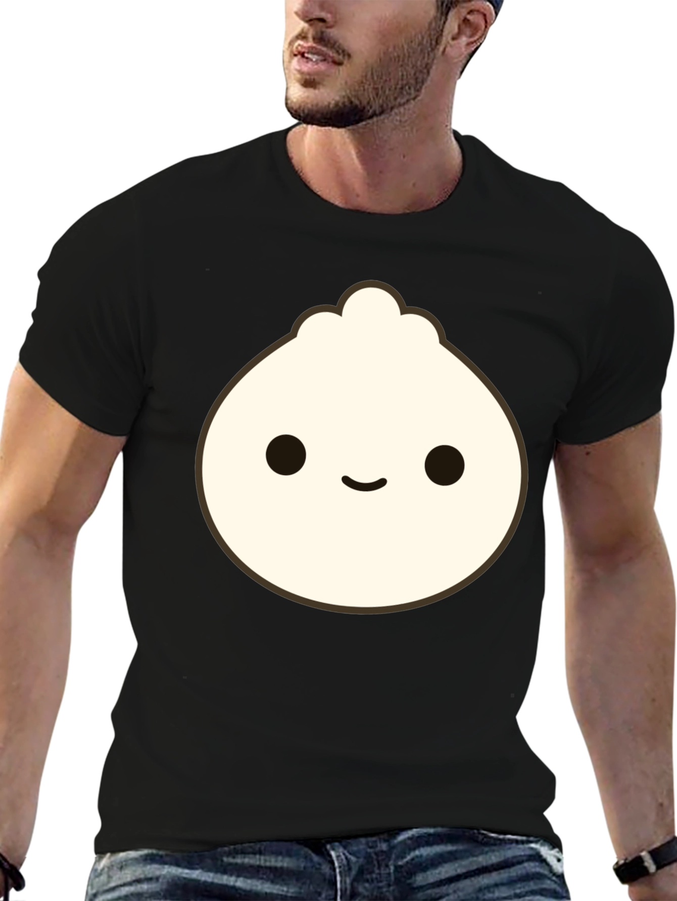 Black Cute Dumpling Graphic Tee - Black Cotton T-Shirt view 6