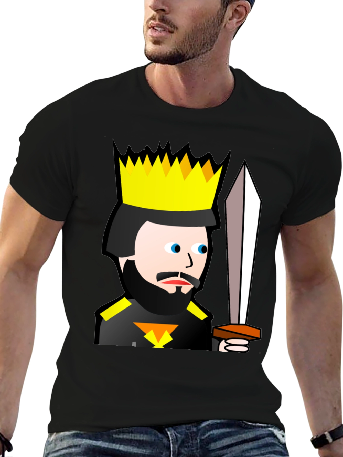 Black King Cartoon Black T-Shirt - Sword Graphic Tee view 6