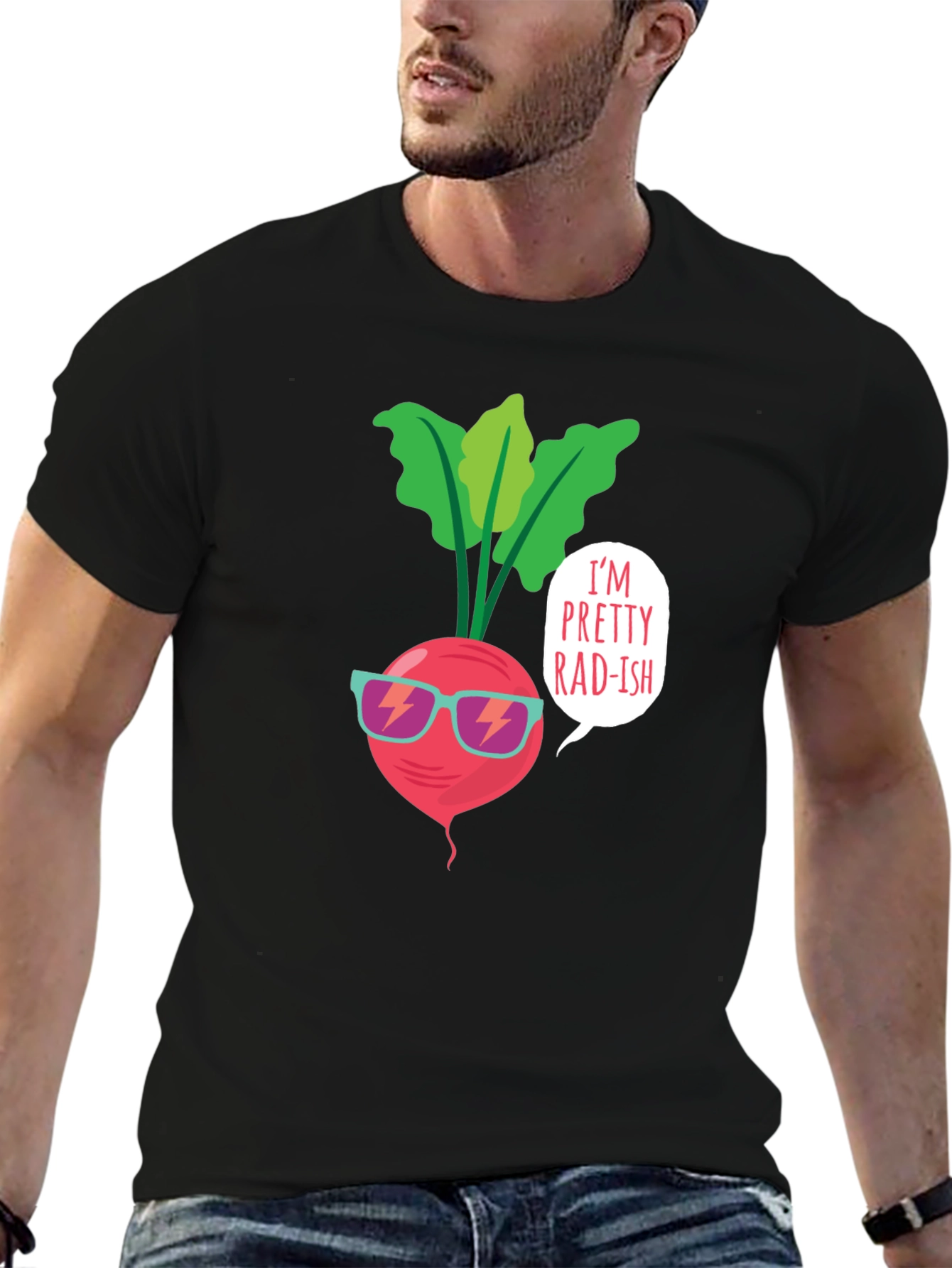 Black Pretty Radish T-Shirt - Cool Vegan Tee view 6