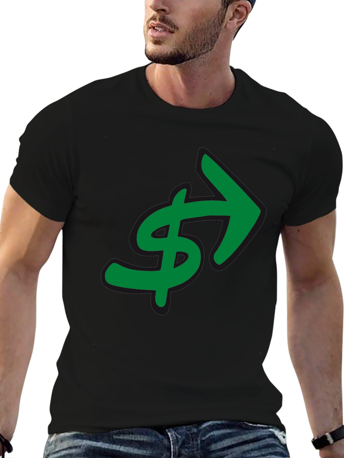 Black Green Dollar Arrow Graphic T-Shirt view 6