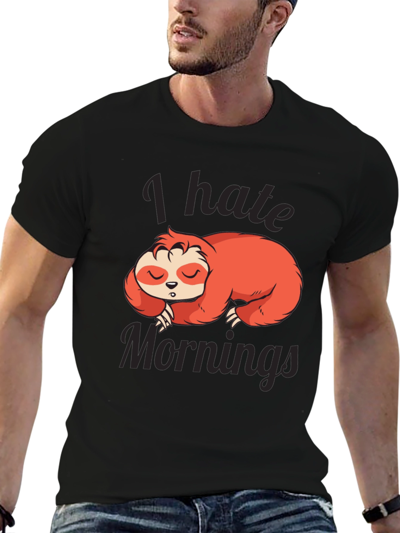 Black I Hate Mornings Sloth Graphic Tee view 6
