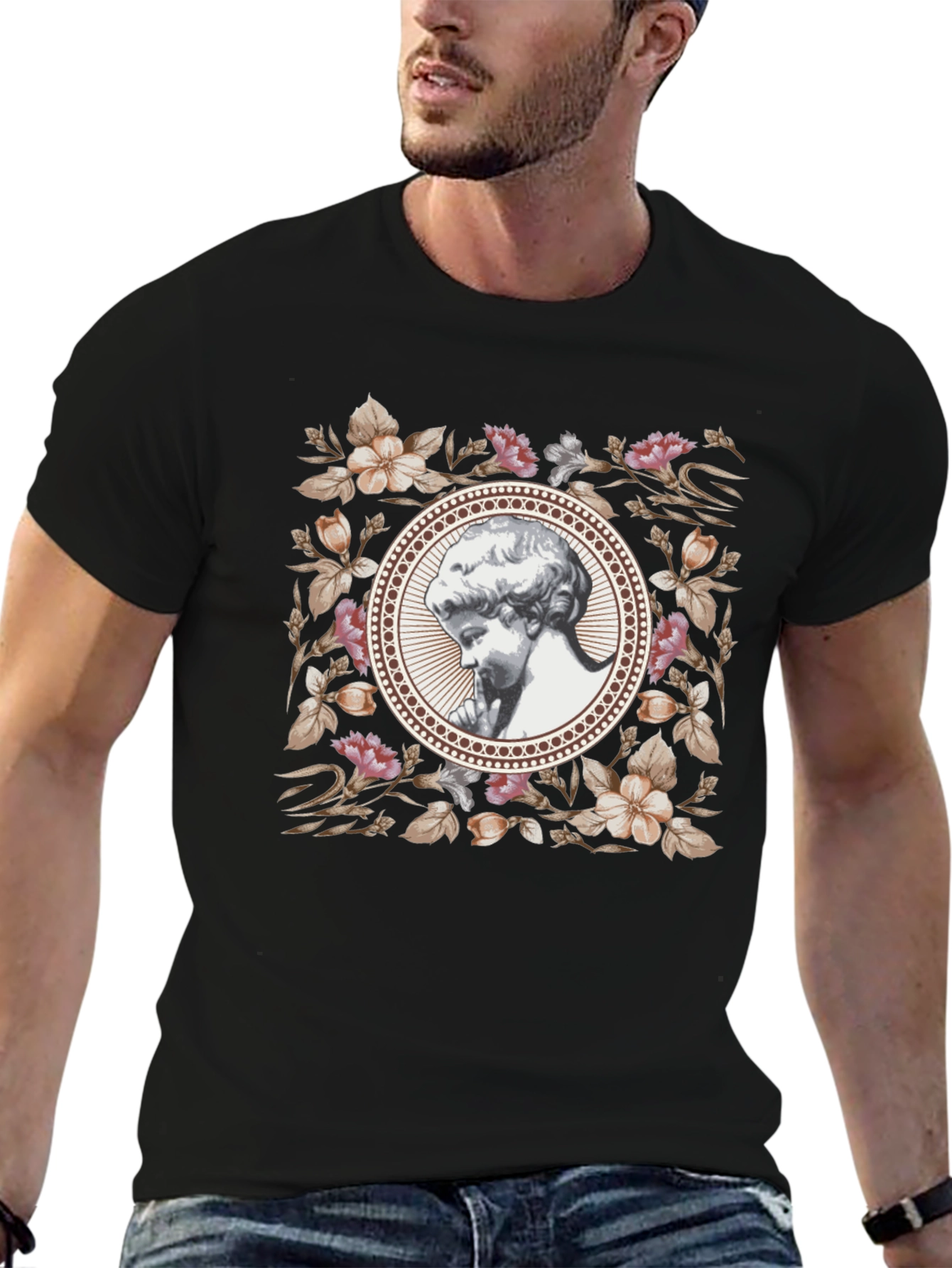 Black Floral Angel Graphic T-Shirt - Black view 6