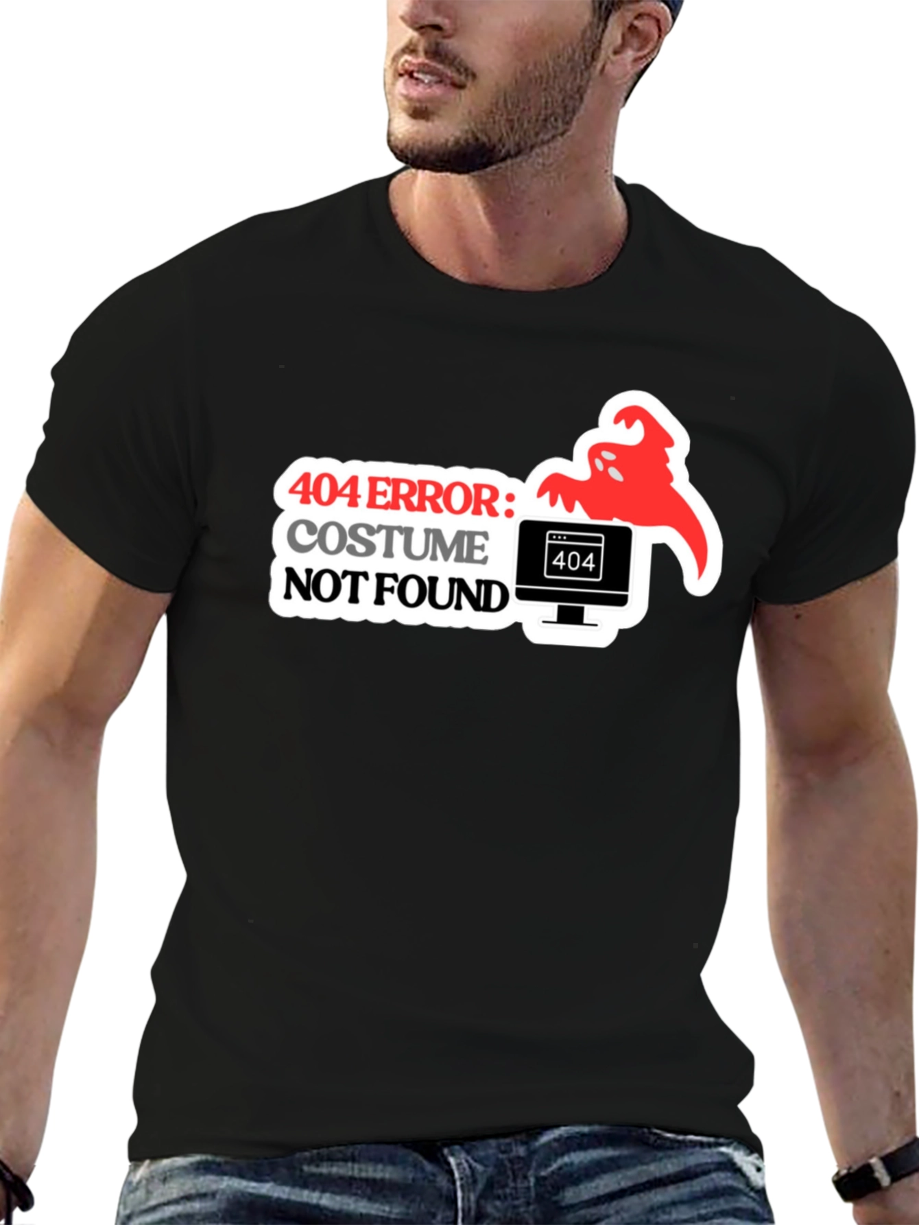 Black 404 Costume Not Found Halloween Tee view 6