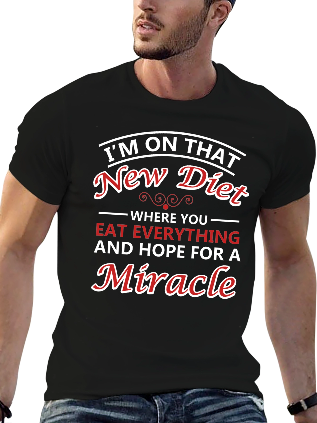 Black Humorous Diet T-Shirt - Miracle Diet Tee view 6