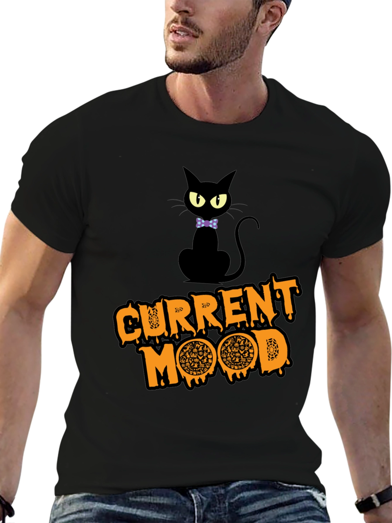 Black Current Mood Pizza Cat T-Shirt view 6