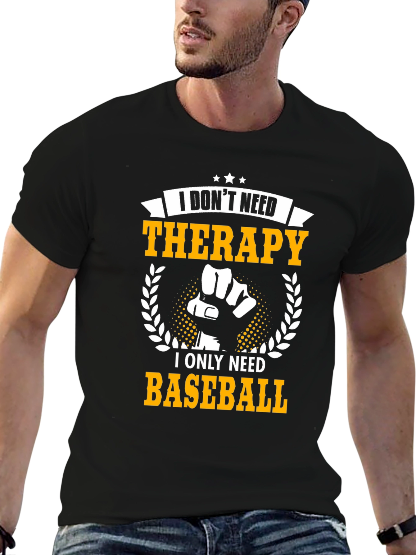 Black Funny Baseball T-Shirt: I Don't Need Therapy view 6