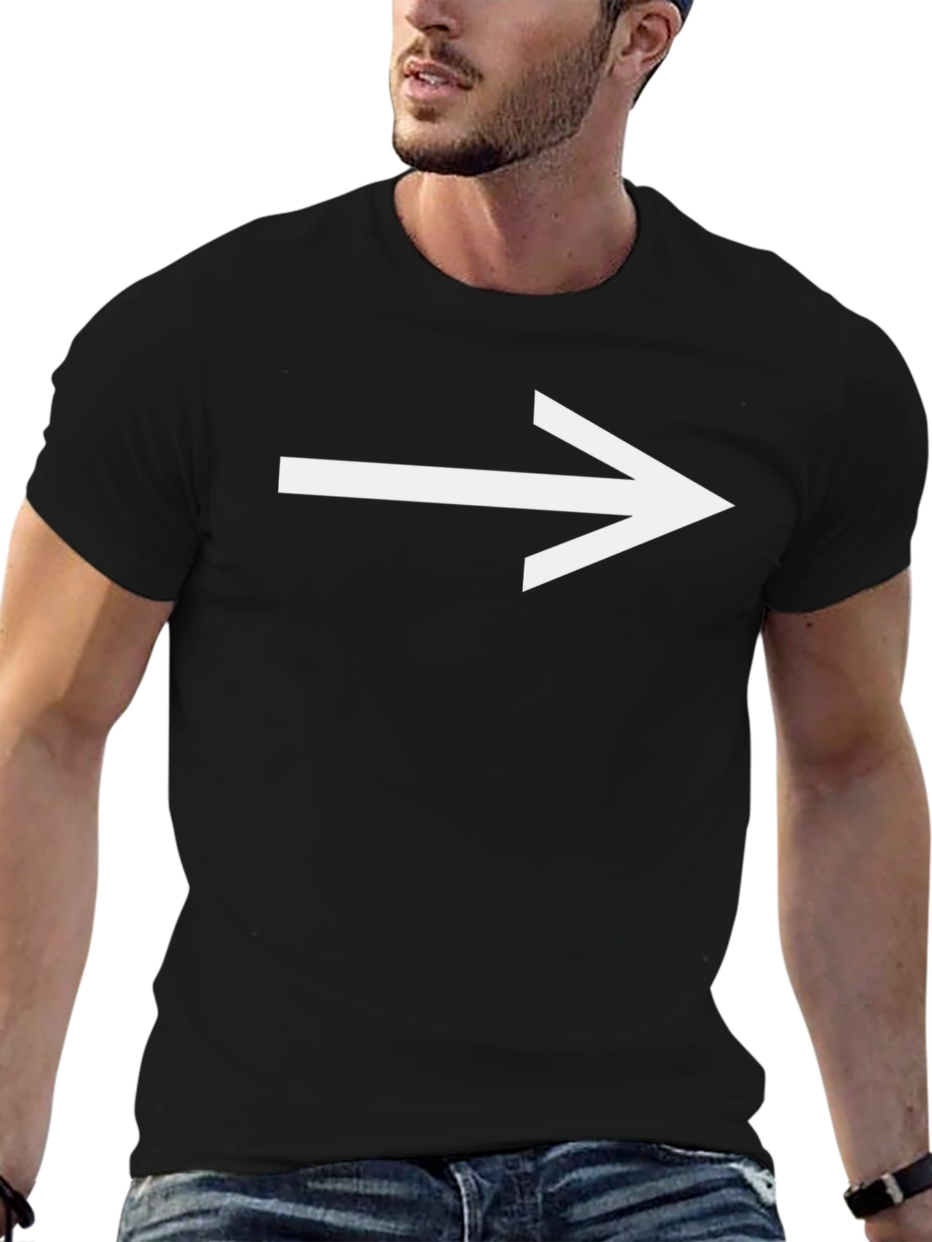 Black Right Arrow Graphic T-Shirt - Black Cotton Casual Wear view 6