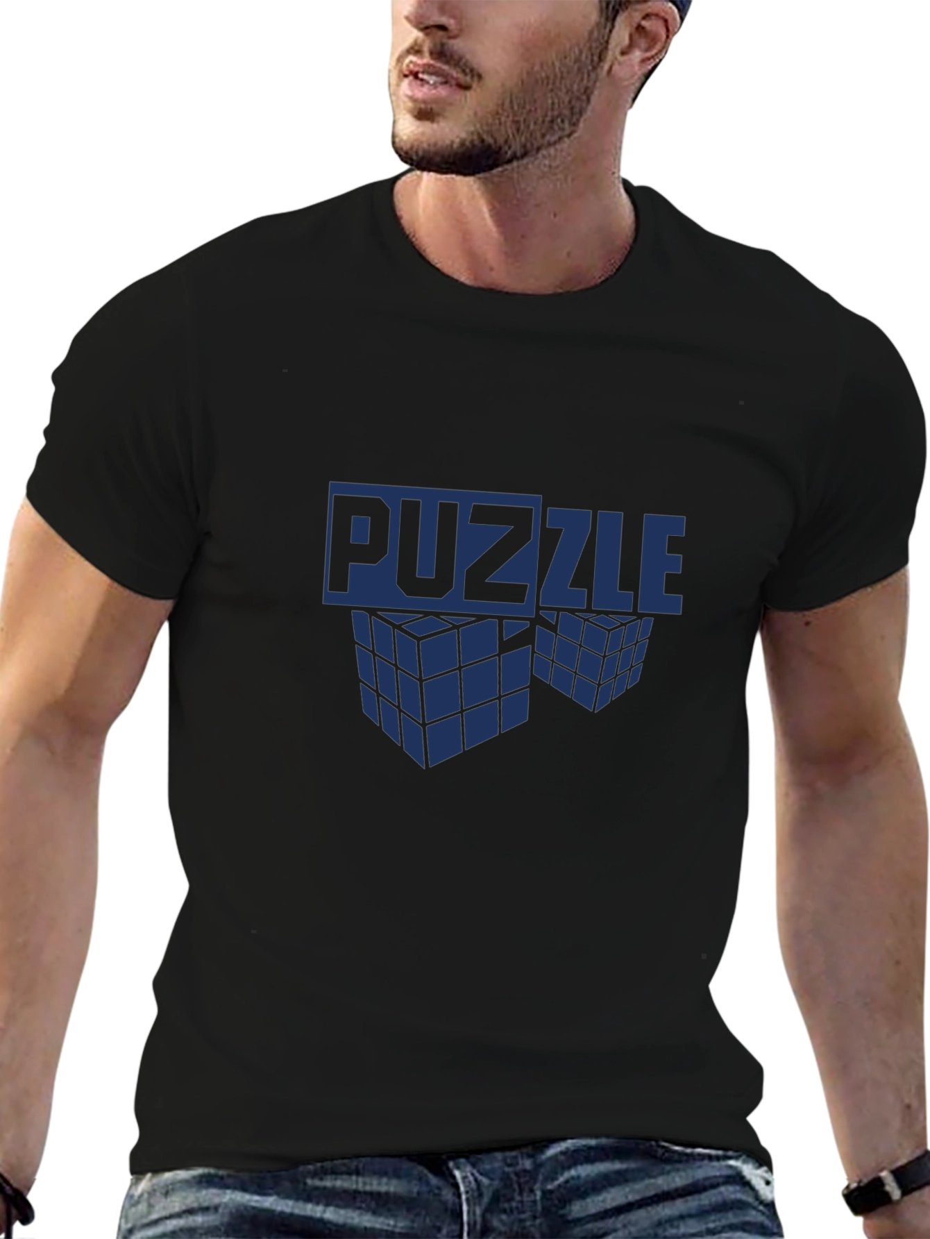 Black Puzzle Cube Graphic T-Shirt - Mens Crew Neck Tee view 6