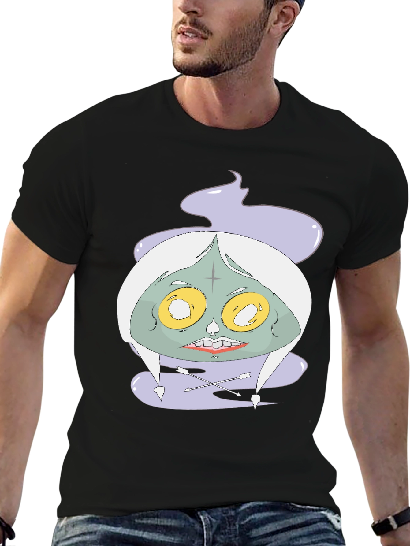 Black Spooky Graphic Tee - Unique Cartoon Zombie Design view 6