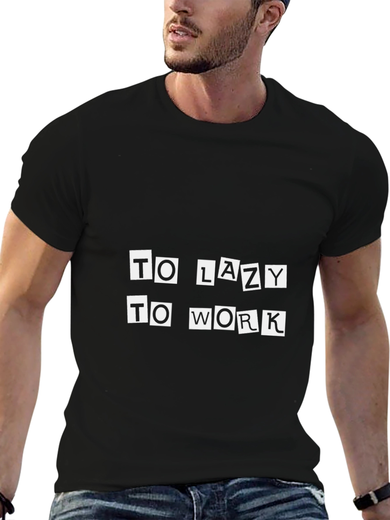 Black Too Lazy To Work Graphic Tee view 6