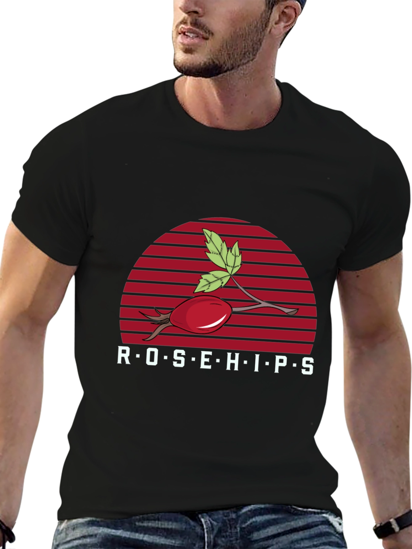 Black Rosehips Graphic Tee - Unisex Black T-Shirt view 6