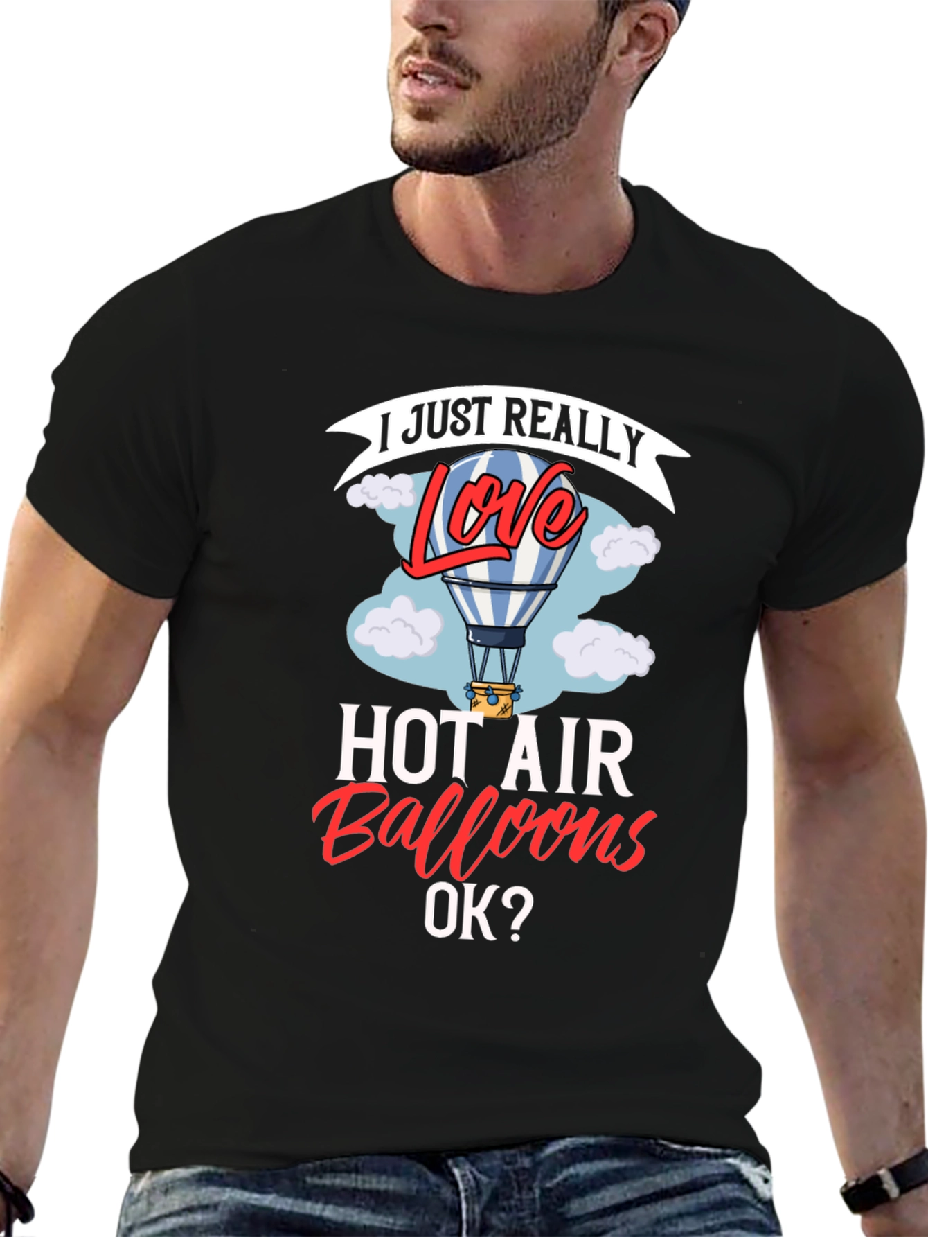 Black I Love Hot Air Balloons Graphic T-Shirt view 6