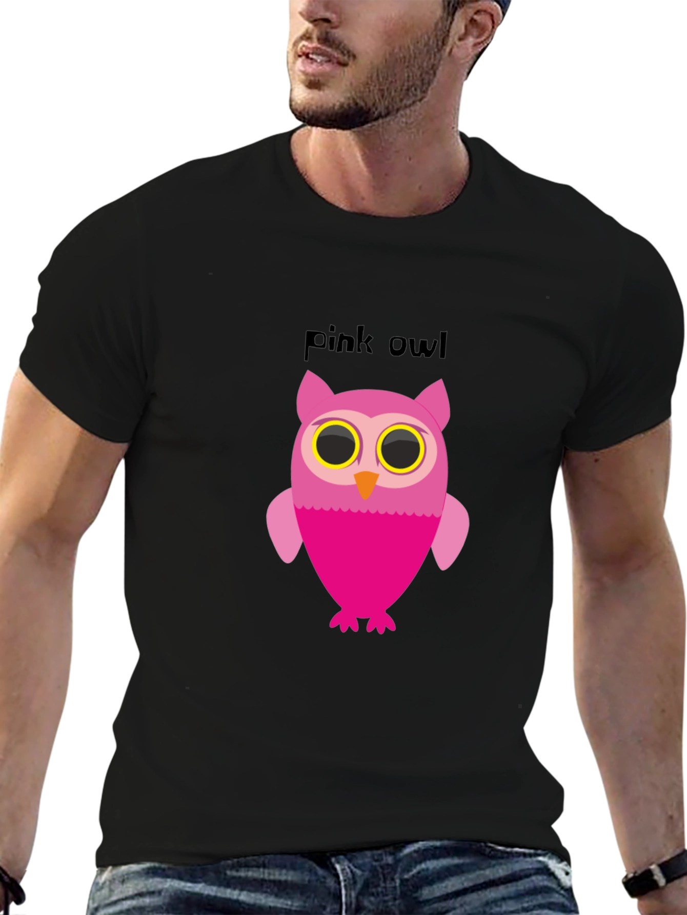 Black Pink Owl Graphic Tee - Soft Cotton Blend view 6