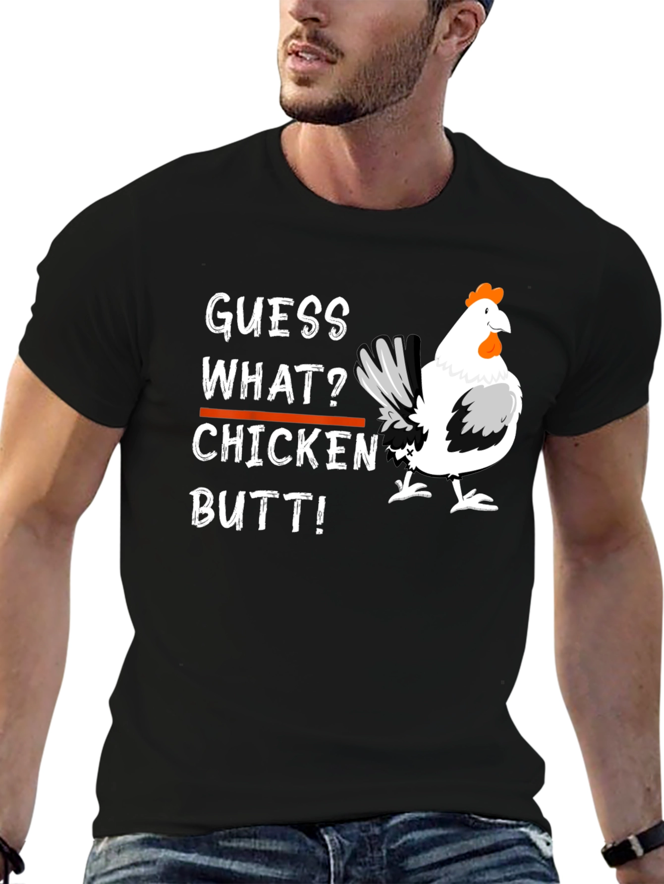 Black Guess What? Chicken Butt T-Shirt view 6