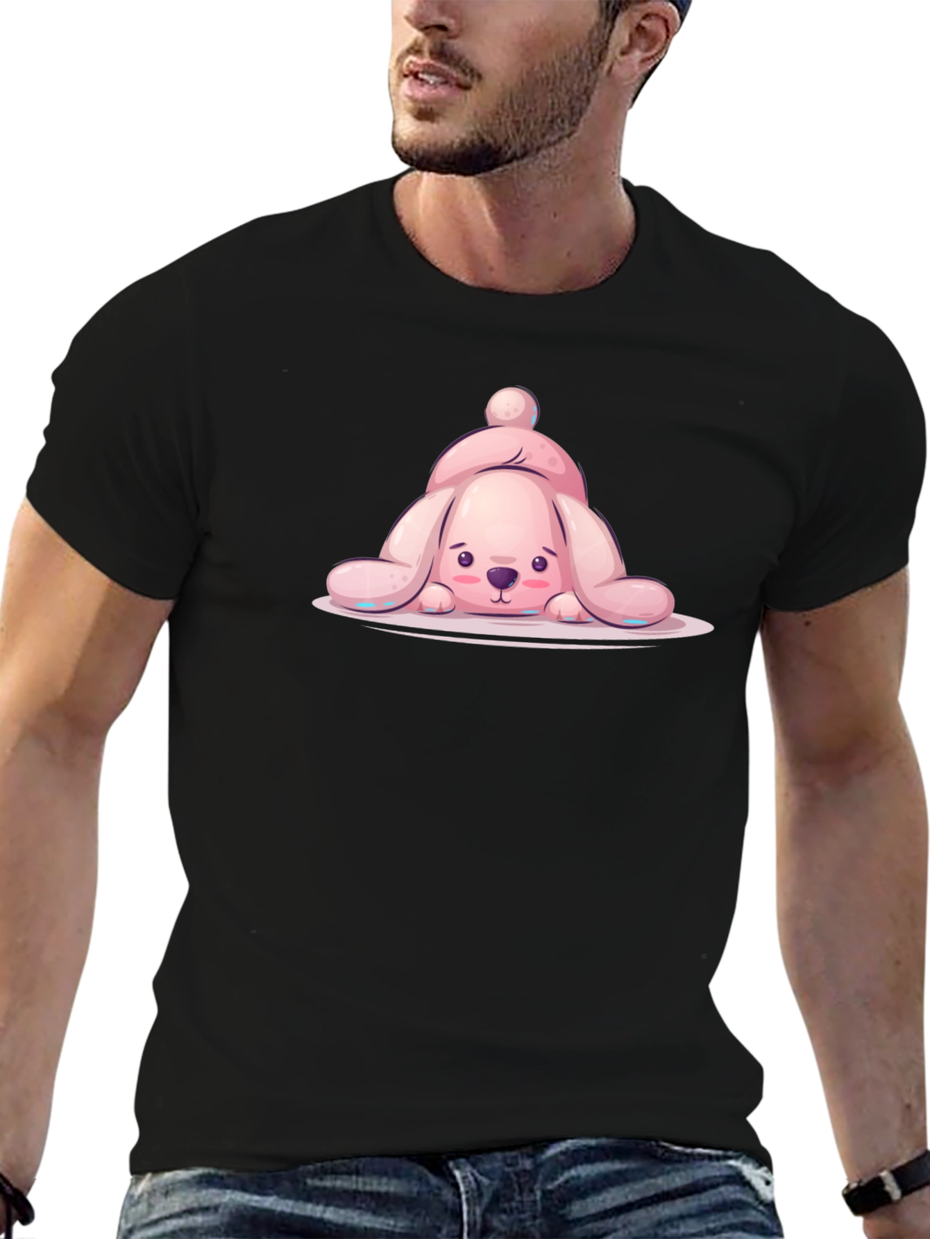 Black Cute Pink Bunny T-Shirt view 6