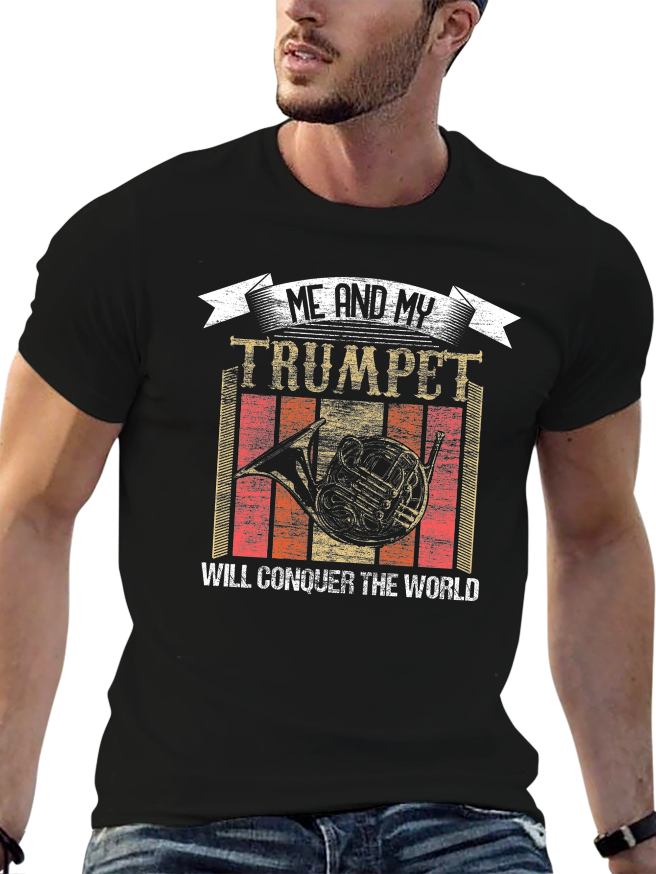 Black Trumpet Conquer World T-Shirt for Music Lovers view 6
