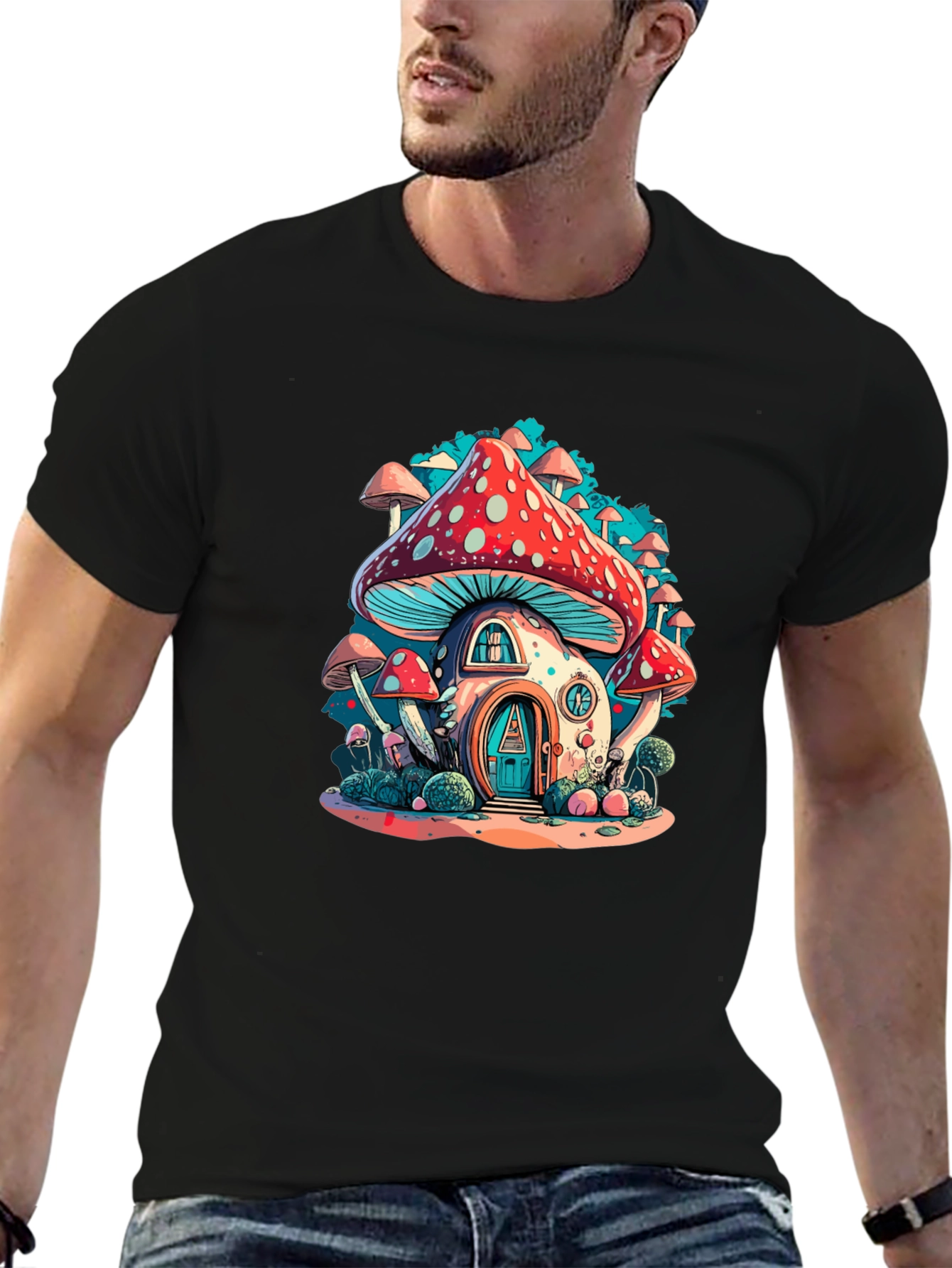 Black Mushroom House Graphic Tee view 6