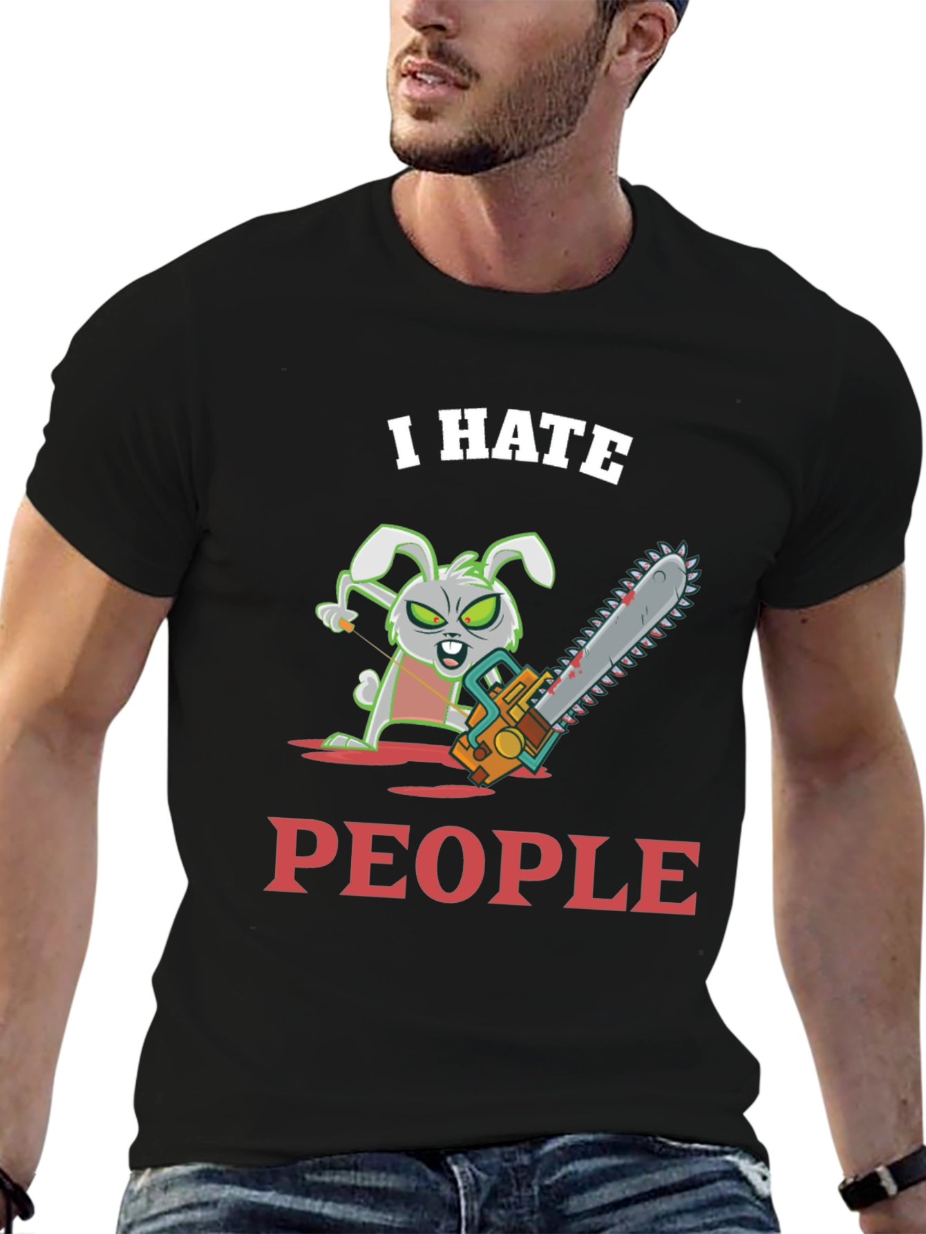 Black I Hate People Bunny T-Shirt view 6