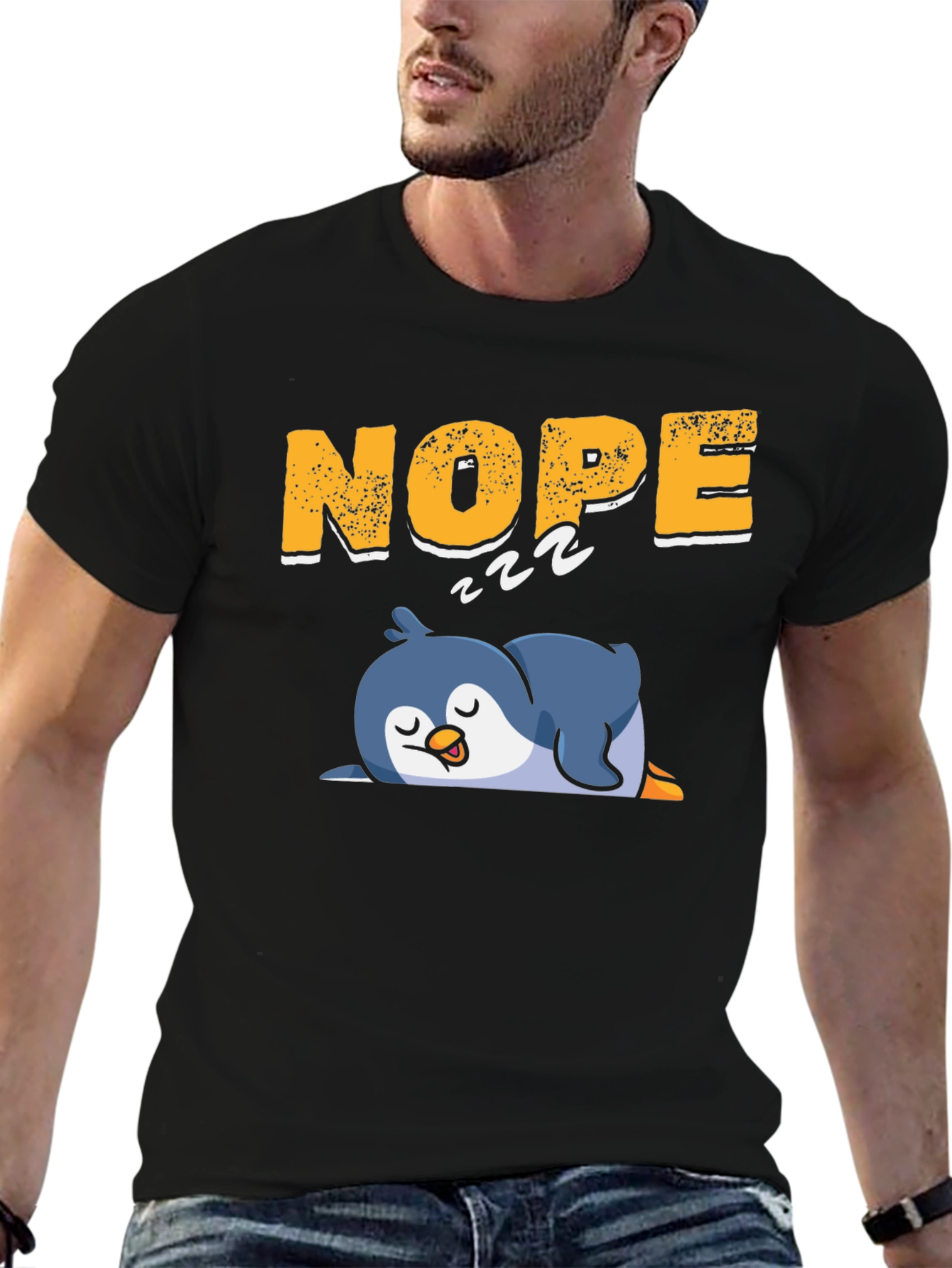 Black Nope Sleeping Penguin Black T-Shirt view 6