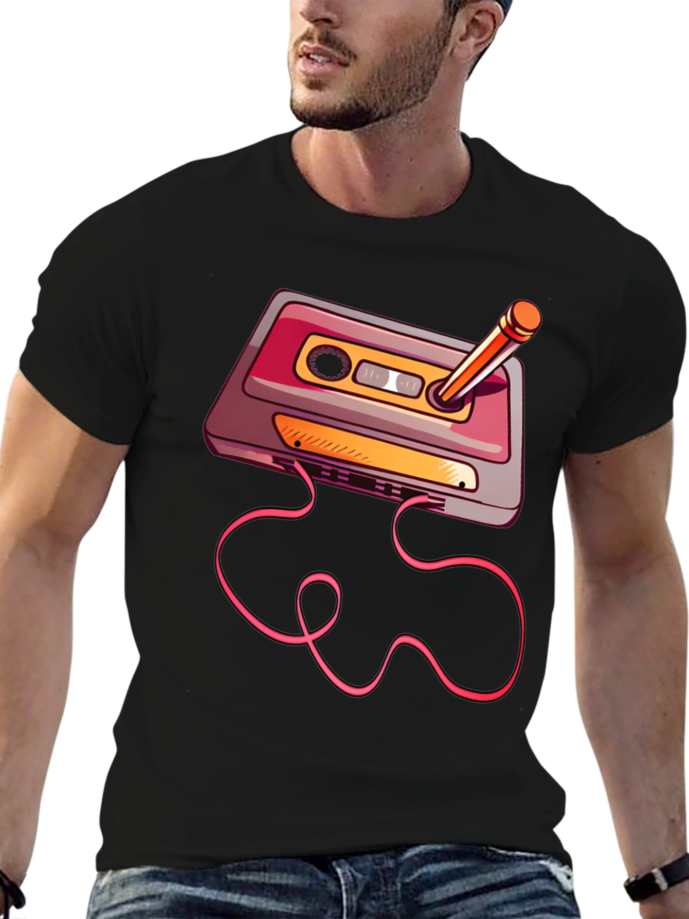 Black Retro Cassette Tape T-Shirt view 6