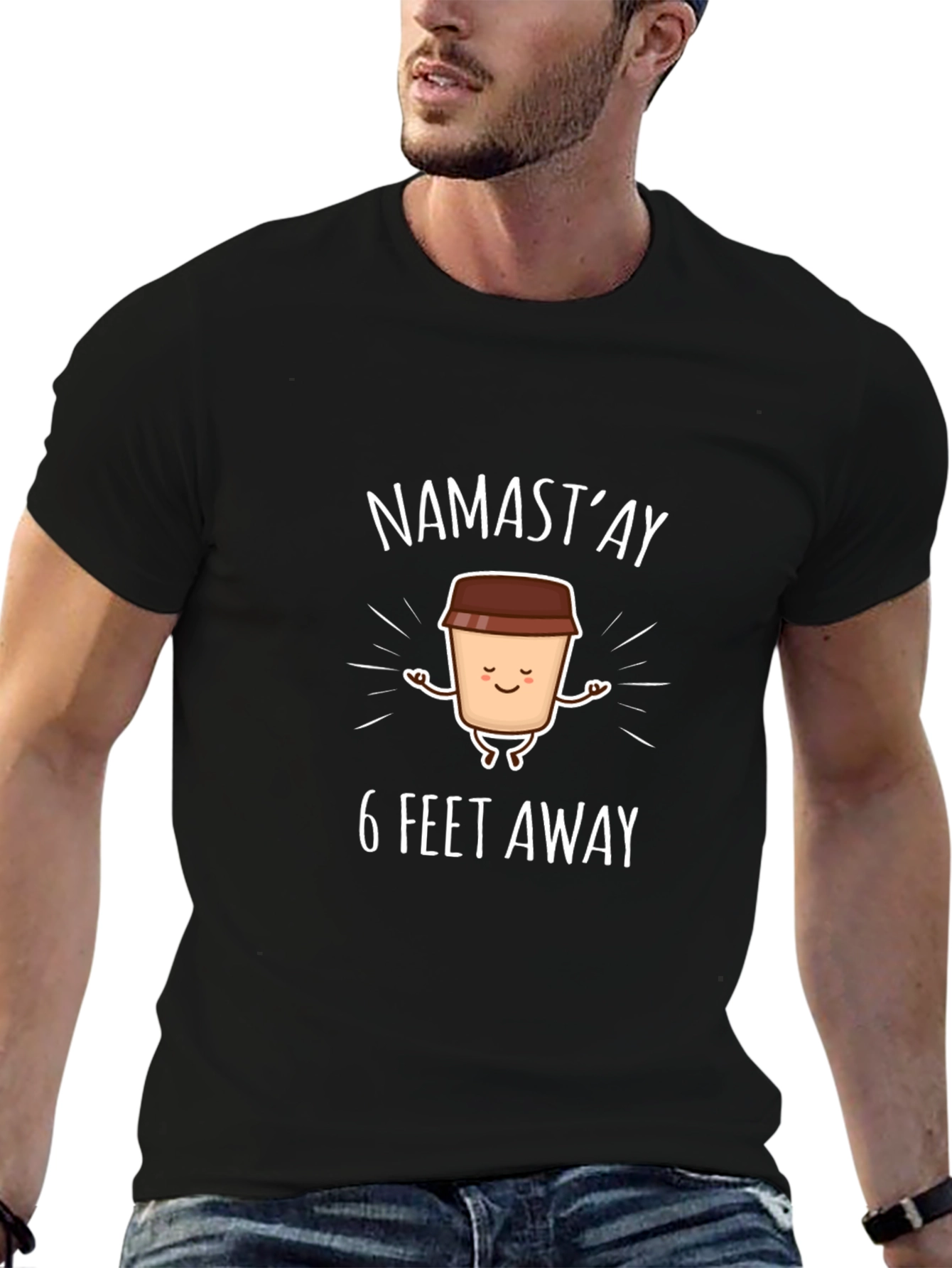 Black Namast'ay 6 Feet Away Graphic T-Shirt view 6