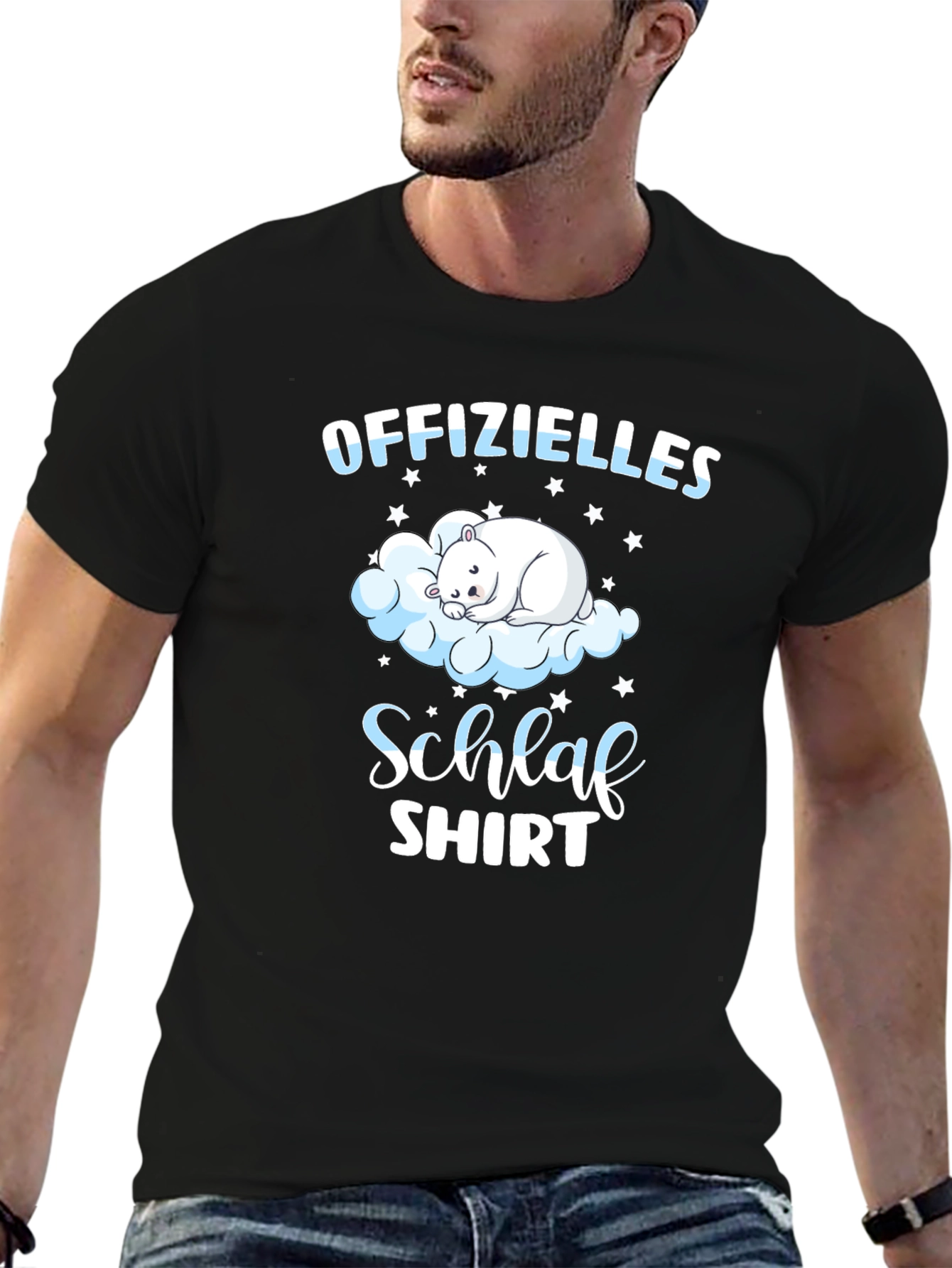 Black Cute Bear Cloud Schlaf Shirt | Men's Black Tee view 6