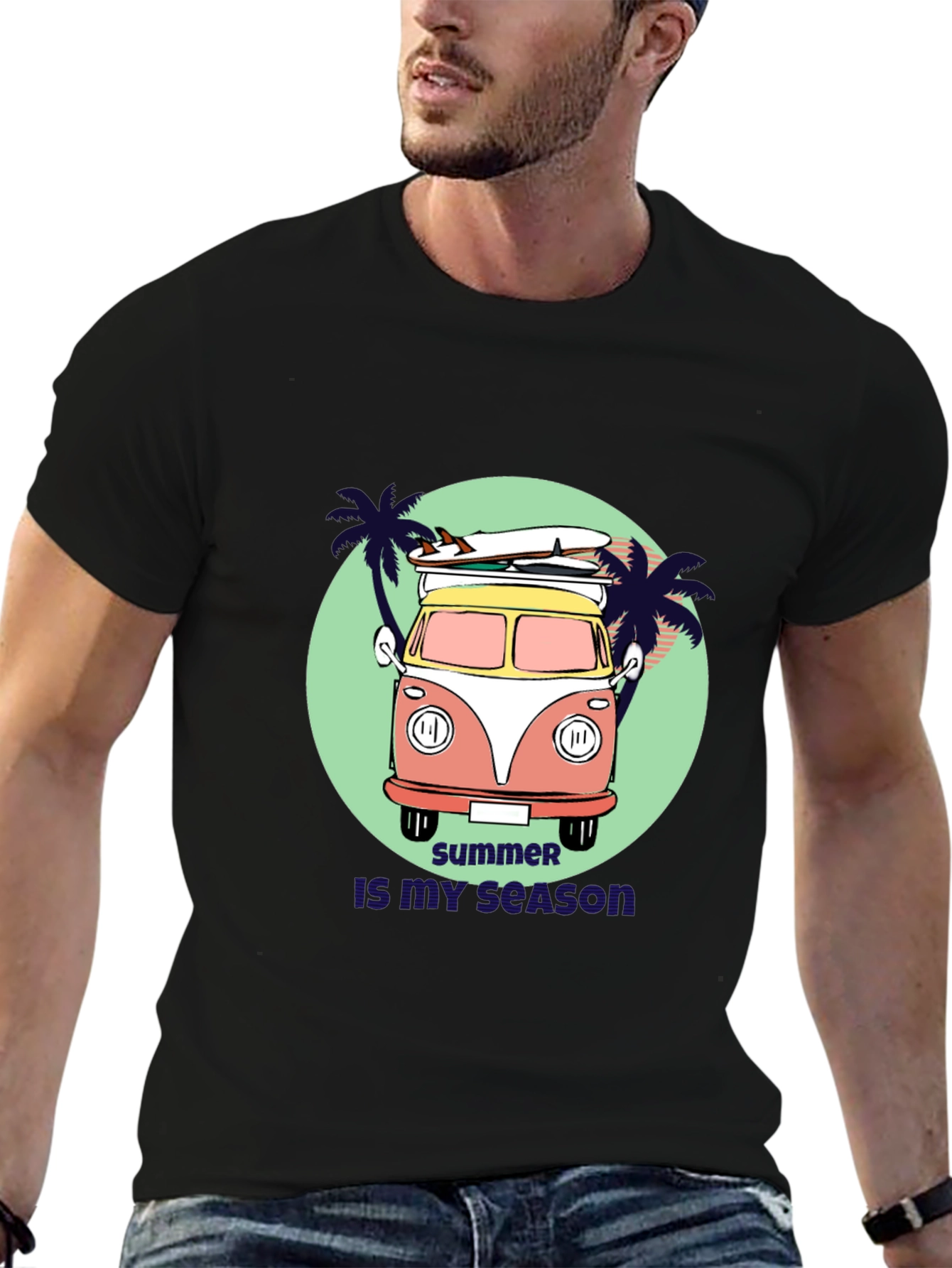 Black Summer Season Surf Van Graphic Tee view 6