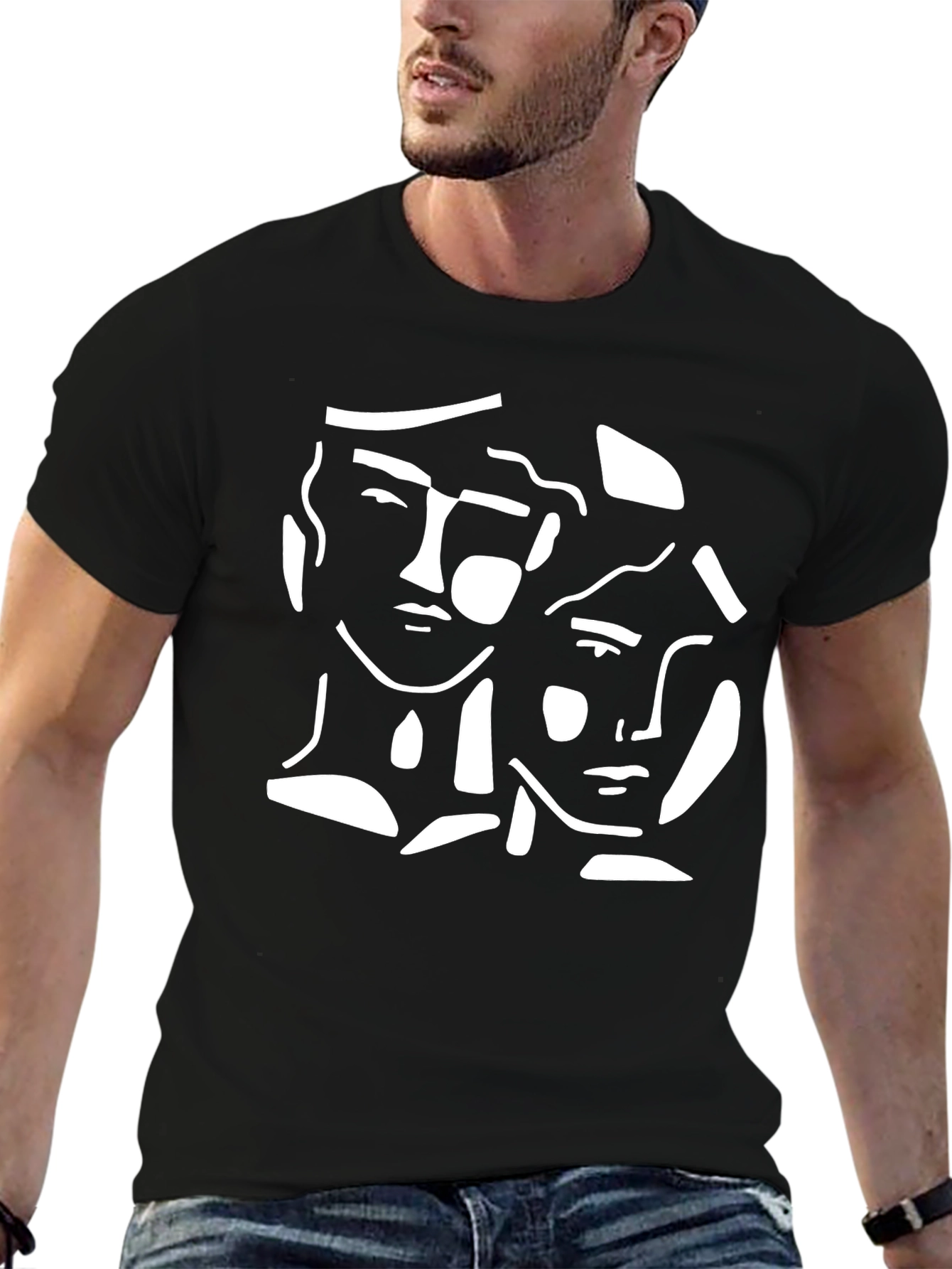 Black Abstract Face Graphic Tee - Modern Art Shirt view 6