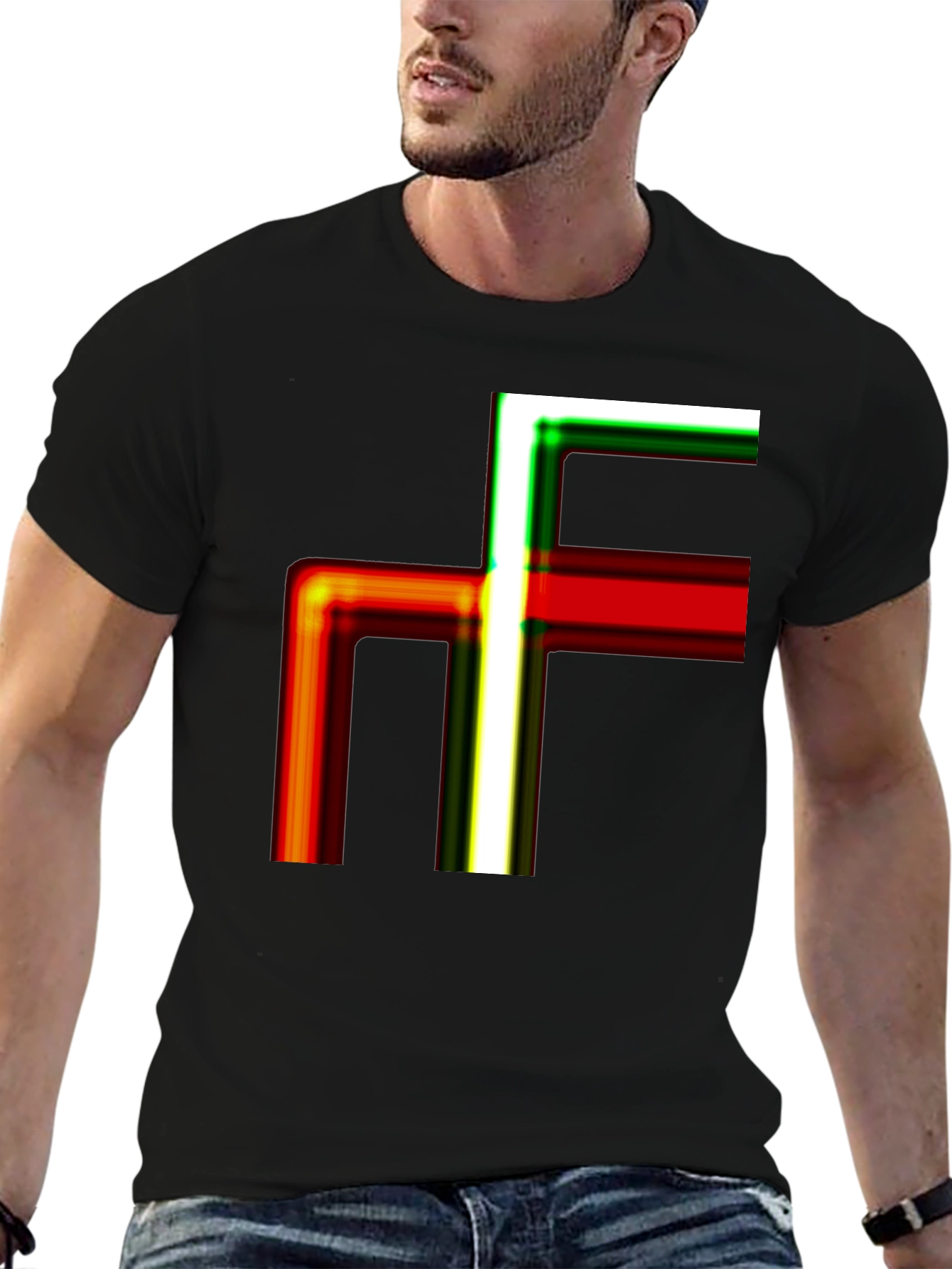 Black Abstract Geometric Line Art Graphic Tee - Modern Casual Shirt view 6