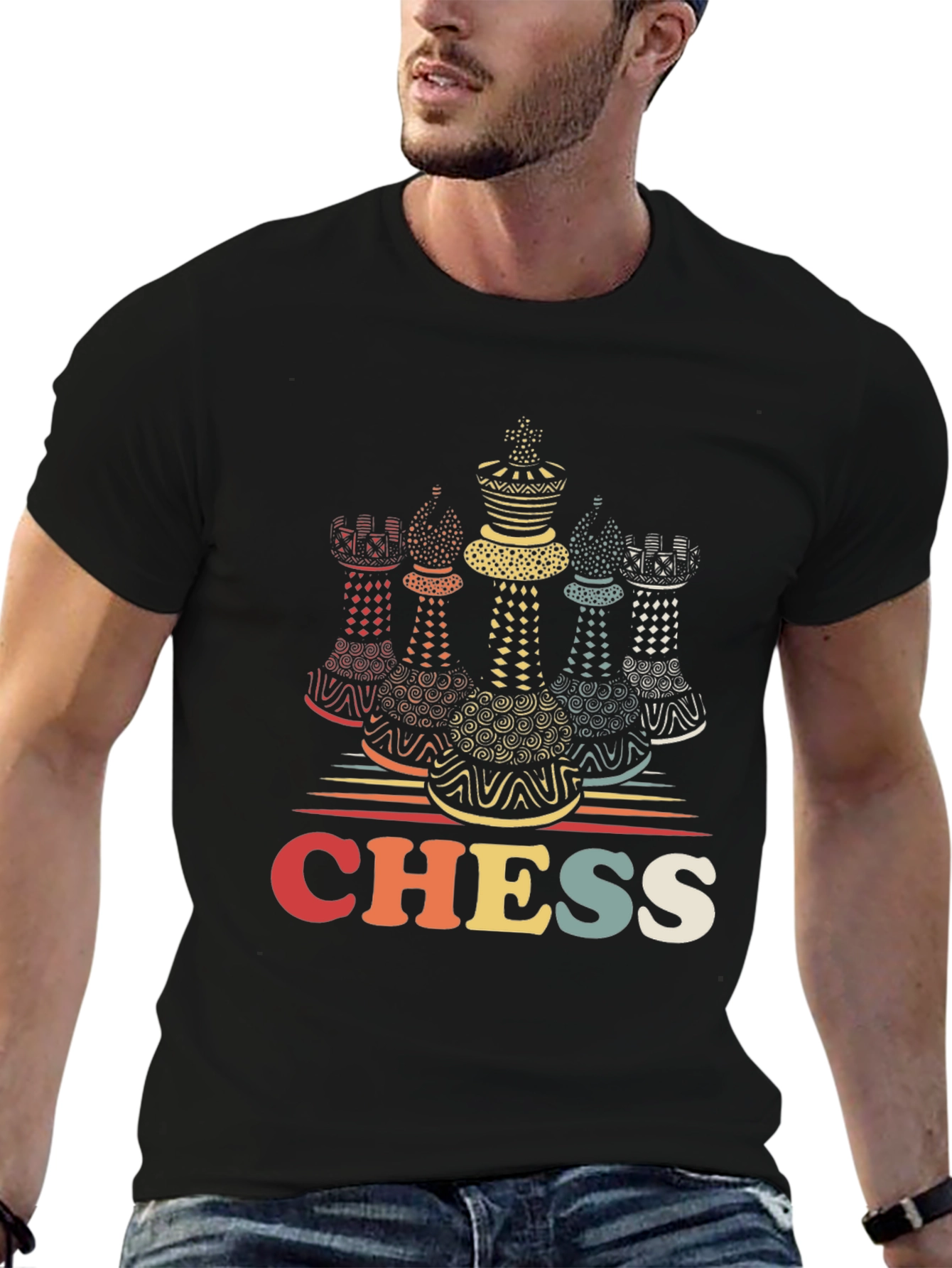 Black Retro Chess Piece Graphic T-Shirt view 6