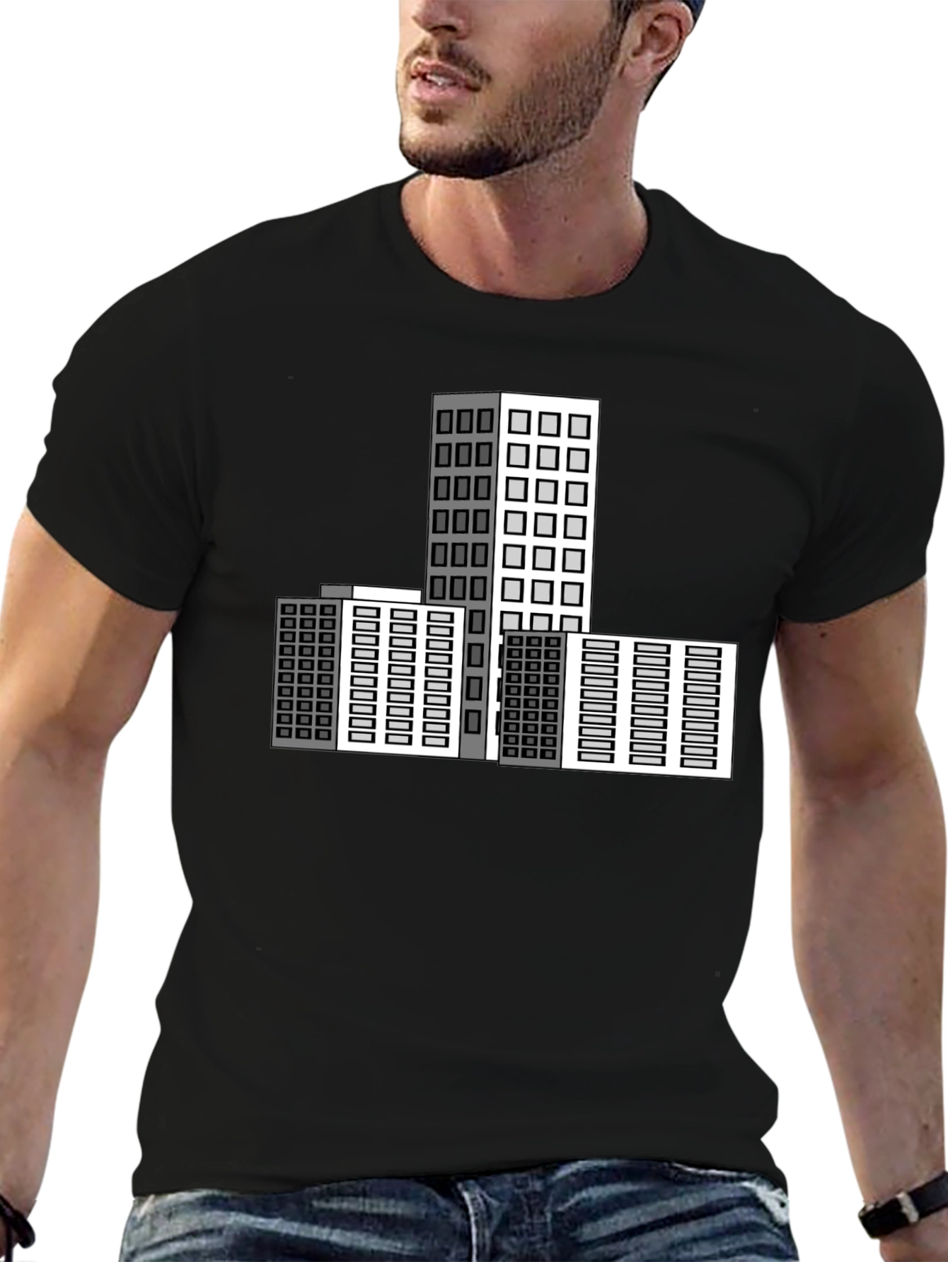 Black Urban Architect T-Shirt: Modern Cityscape Design view 6
