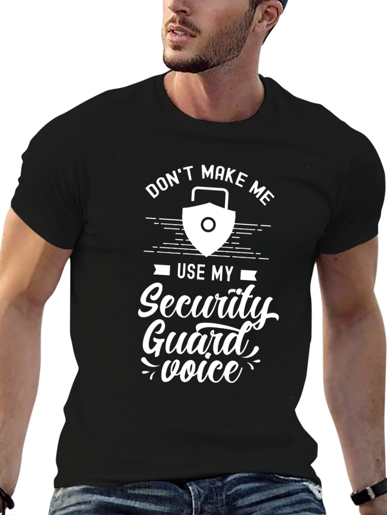 Black Security Guard Voice Graphic Tee - Funny Sarcastic T-Shirt view 6