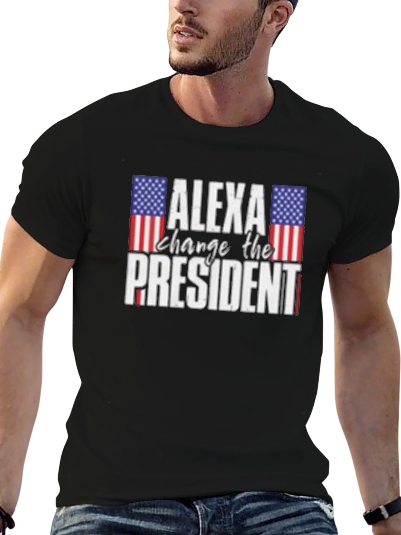 Black Alexa Change The President T-Shirt - Patriotic Humor view 6