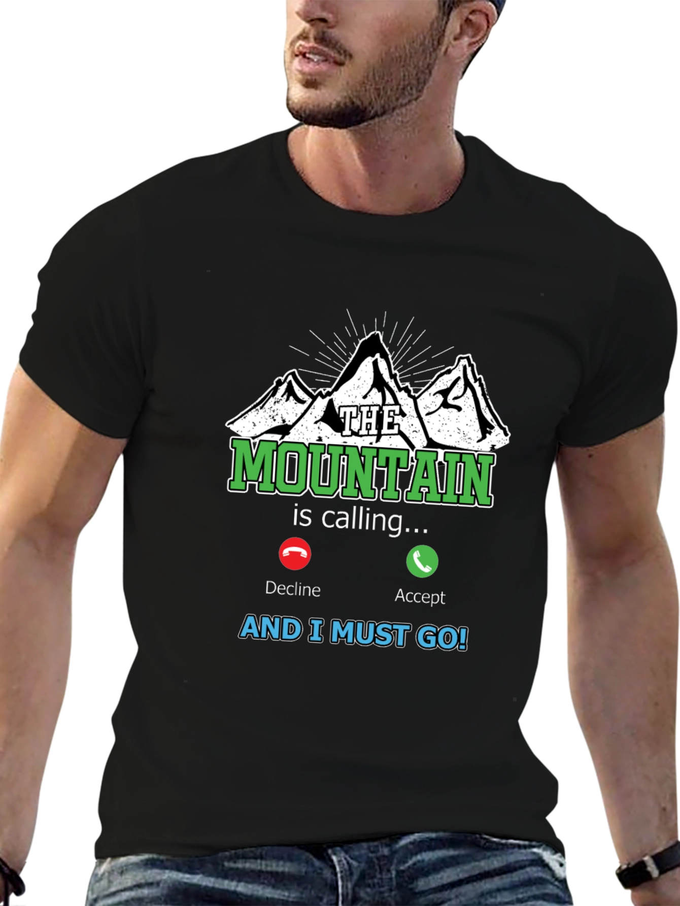 Black The Mountain is Calling T-Shirt view 6