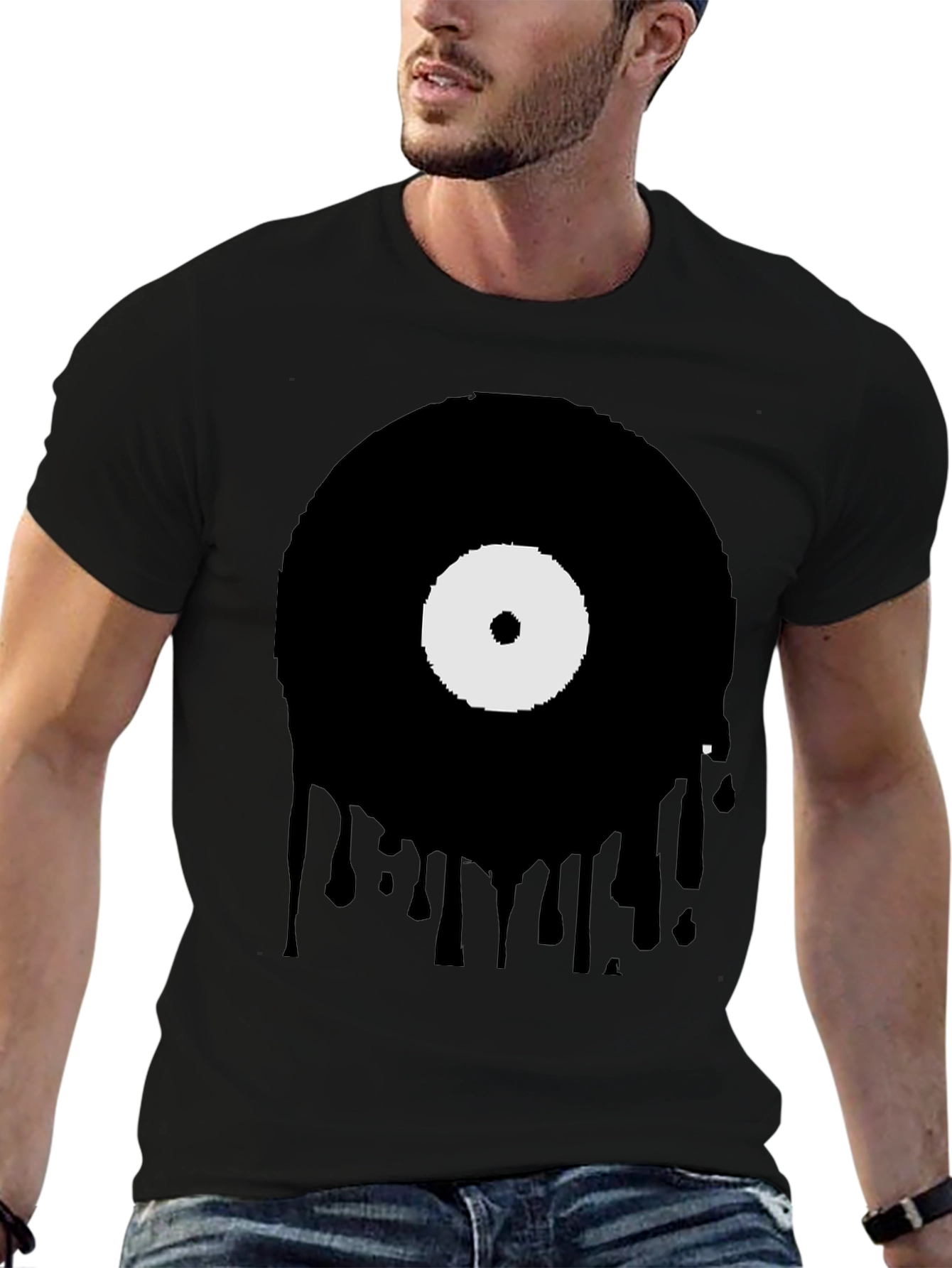 Black Melting Vinyl Record Graphic T-Shirt view 6