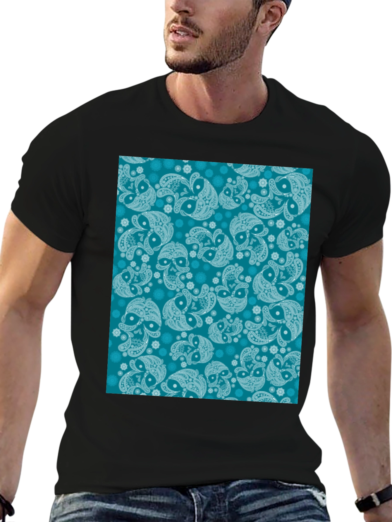 Black Patterned Graphic Print Tee view 6
