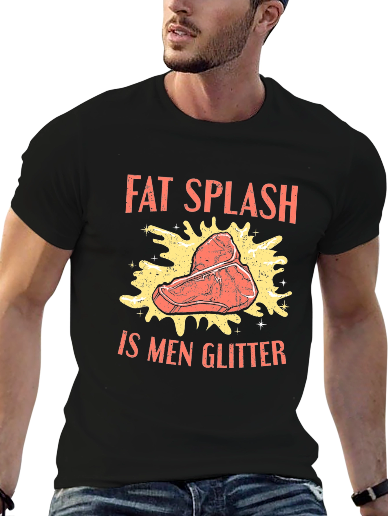 Black Fat Splash is Men Glitter T-Shirt view 6