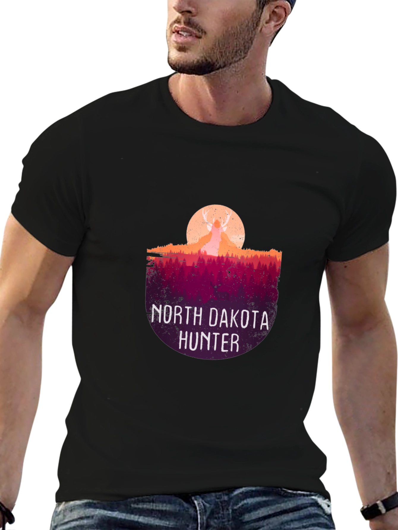 Black North Dakota Hunter Graphic Tee - Stylish Men's T-Shirt view 6