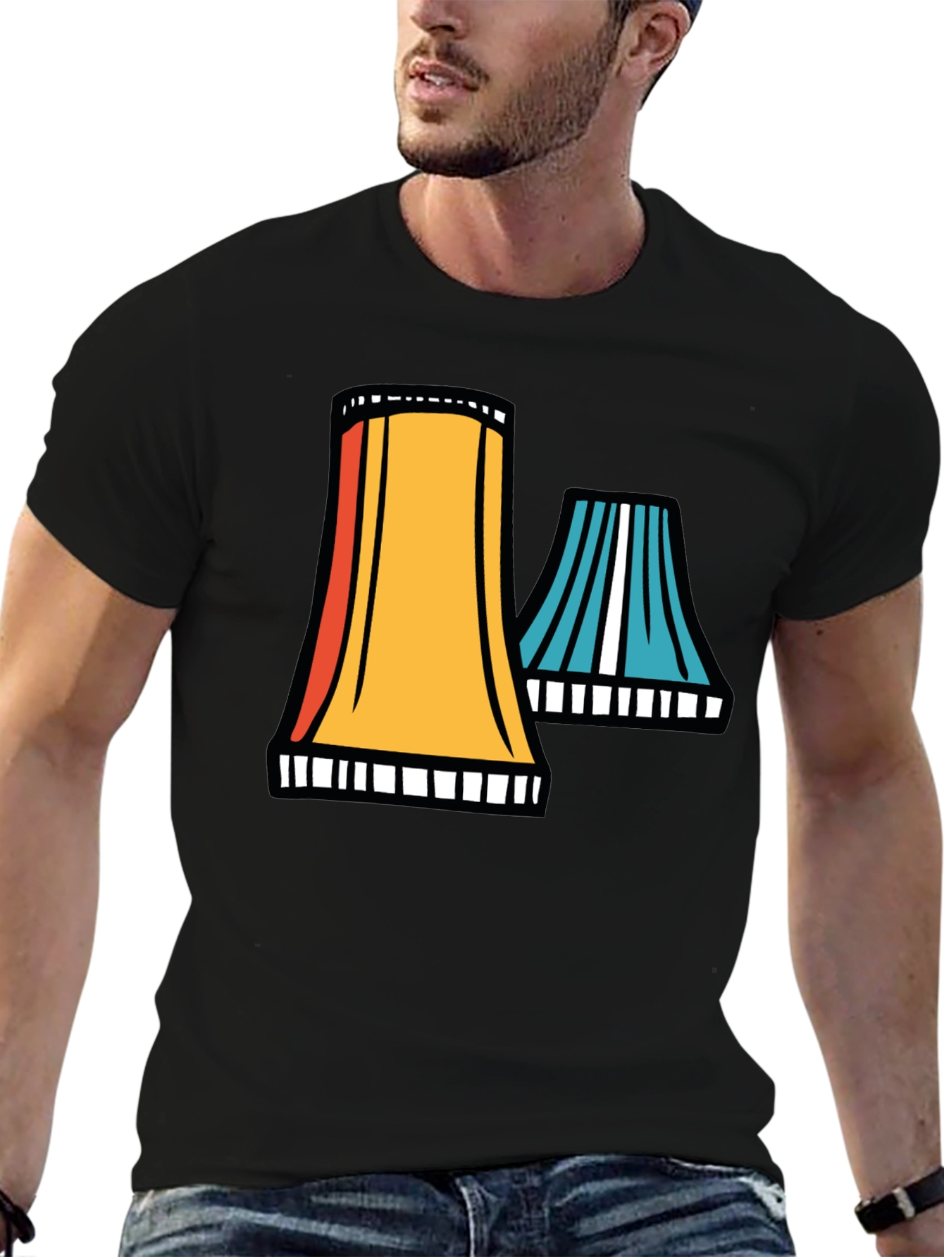 Black Retro Cooling Towers Graphic Tee - Black Cotton Blend view 6