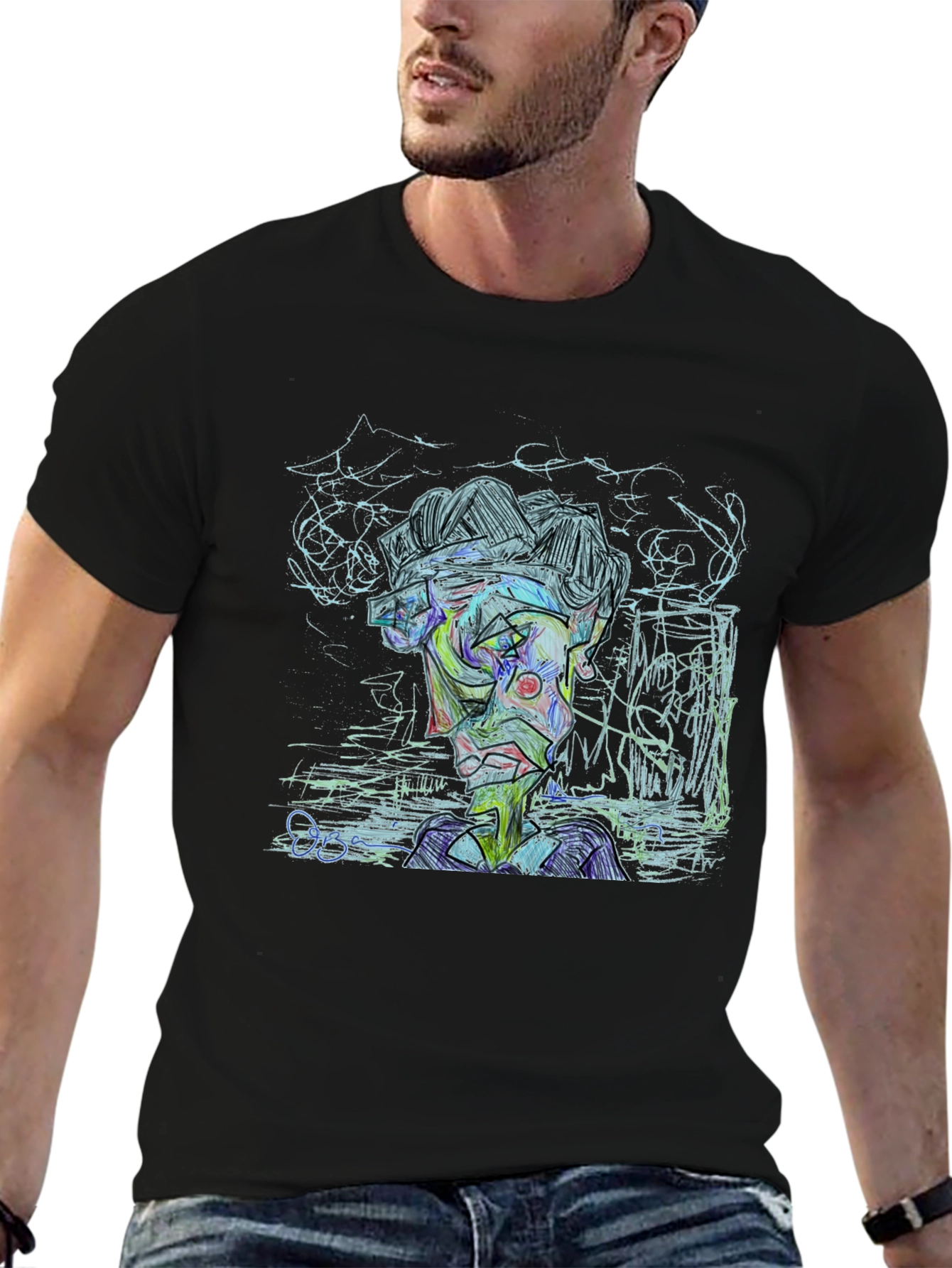 Black Abstract Art Graphic Print Tee - Modern Style view 6