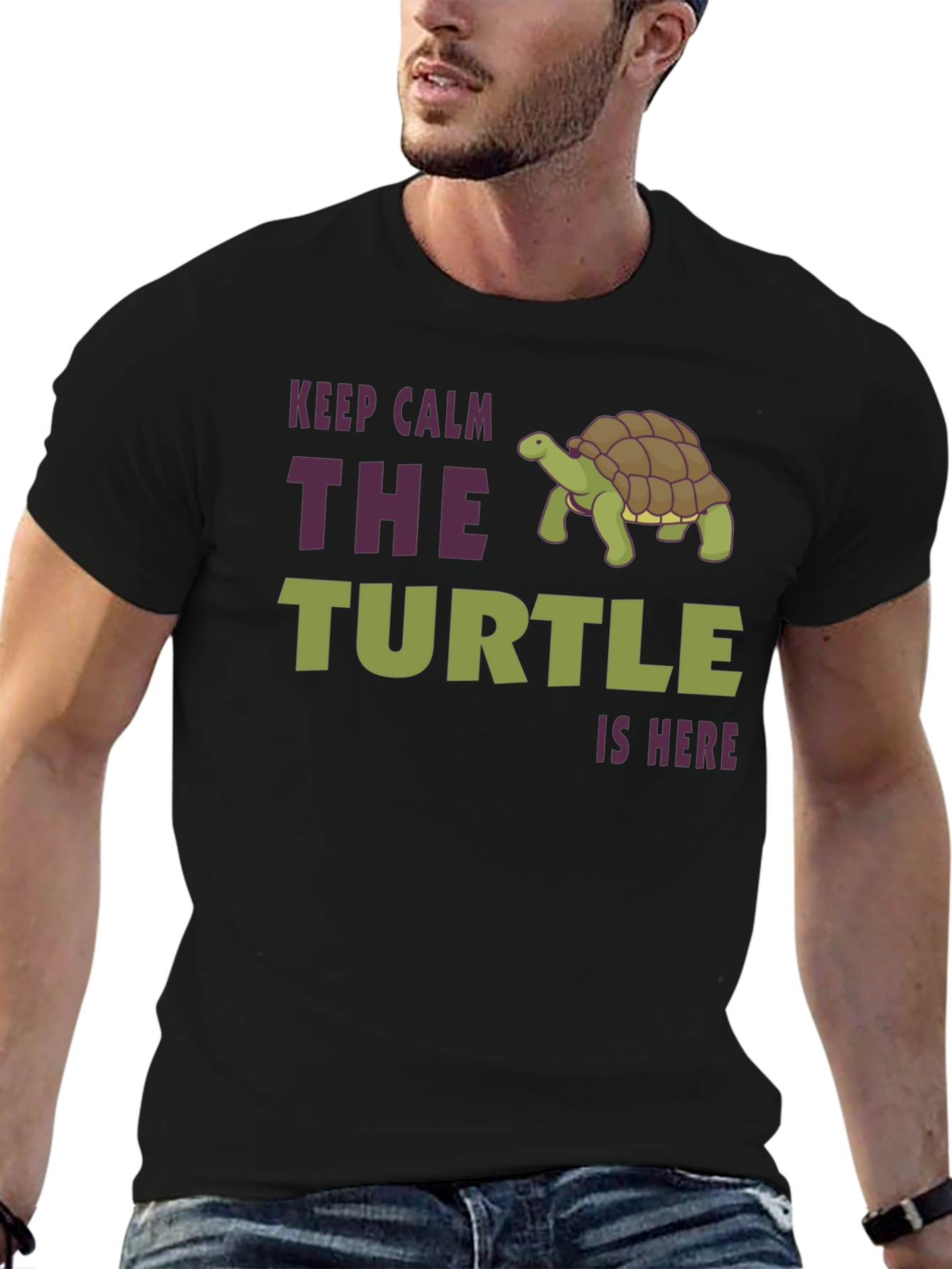 Black Keep Calm The Turtle Is Here Graphic T-Shirt view 6
