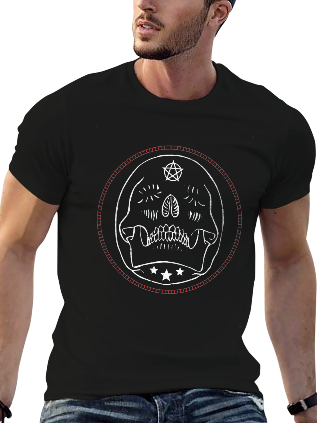 Black Skull & Pentagram Graphic Tee - Edgy Style view 6