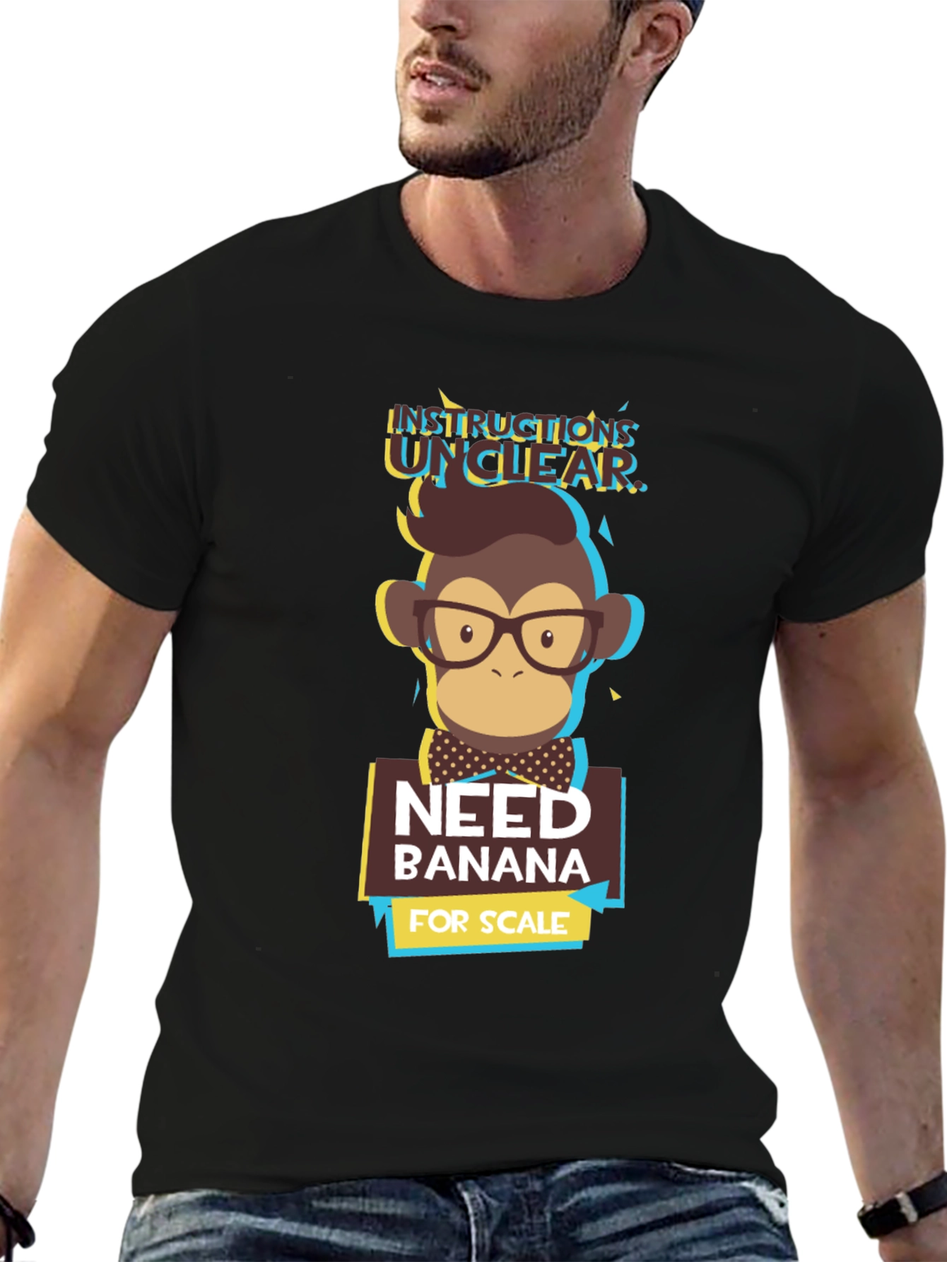 Black Instructions Unclear T-Shirt - Funny Monkey Design view 6