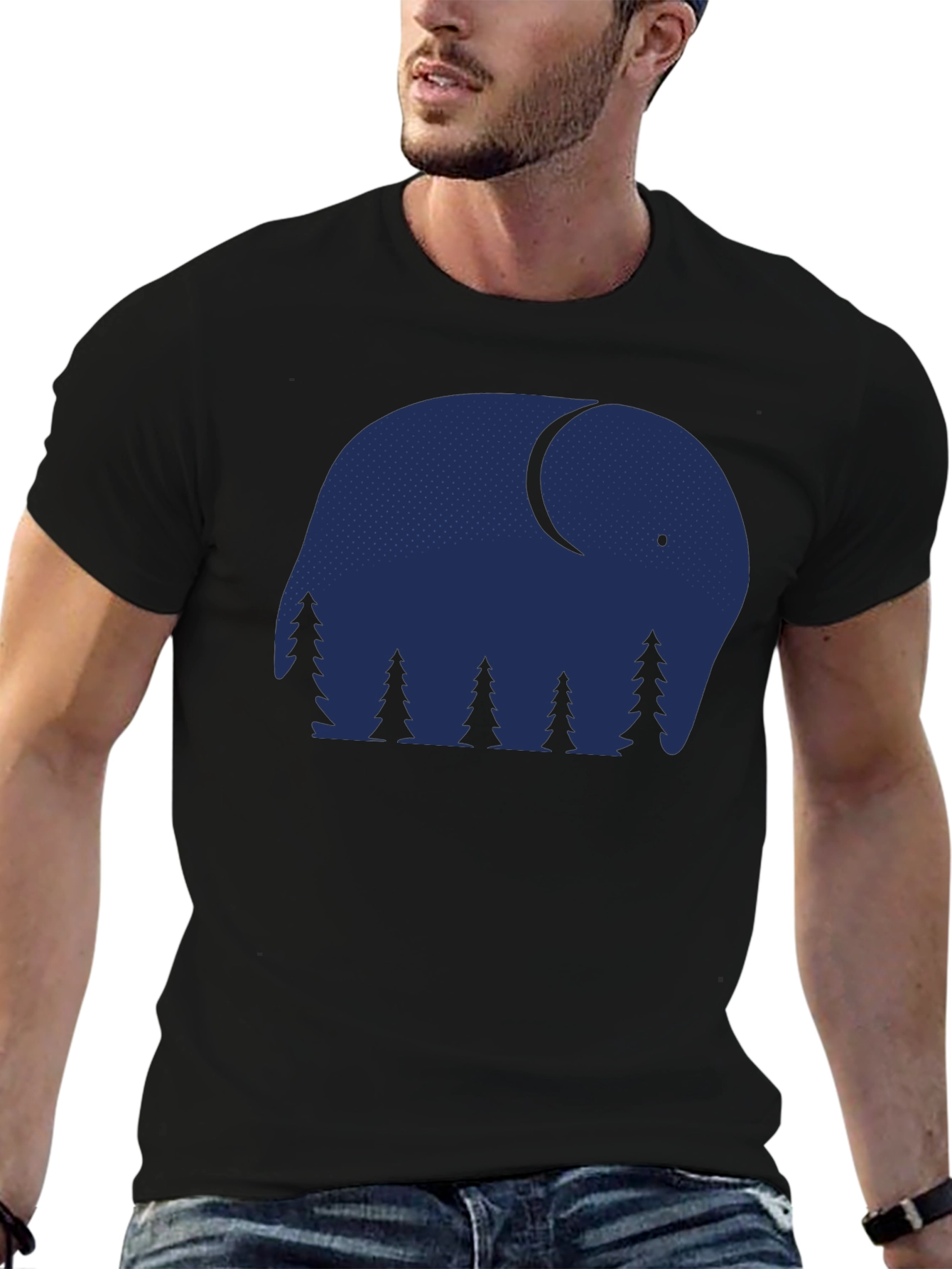 Black Elephant Nightscape Graphic Tee - Stylish & Unique! view 6